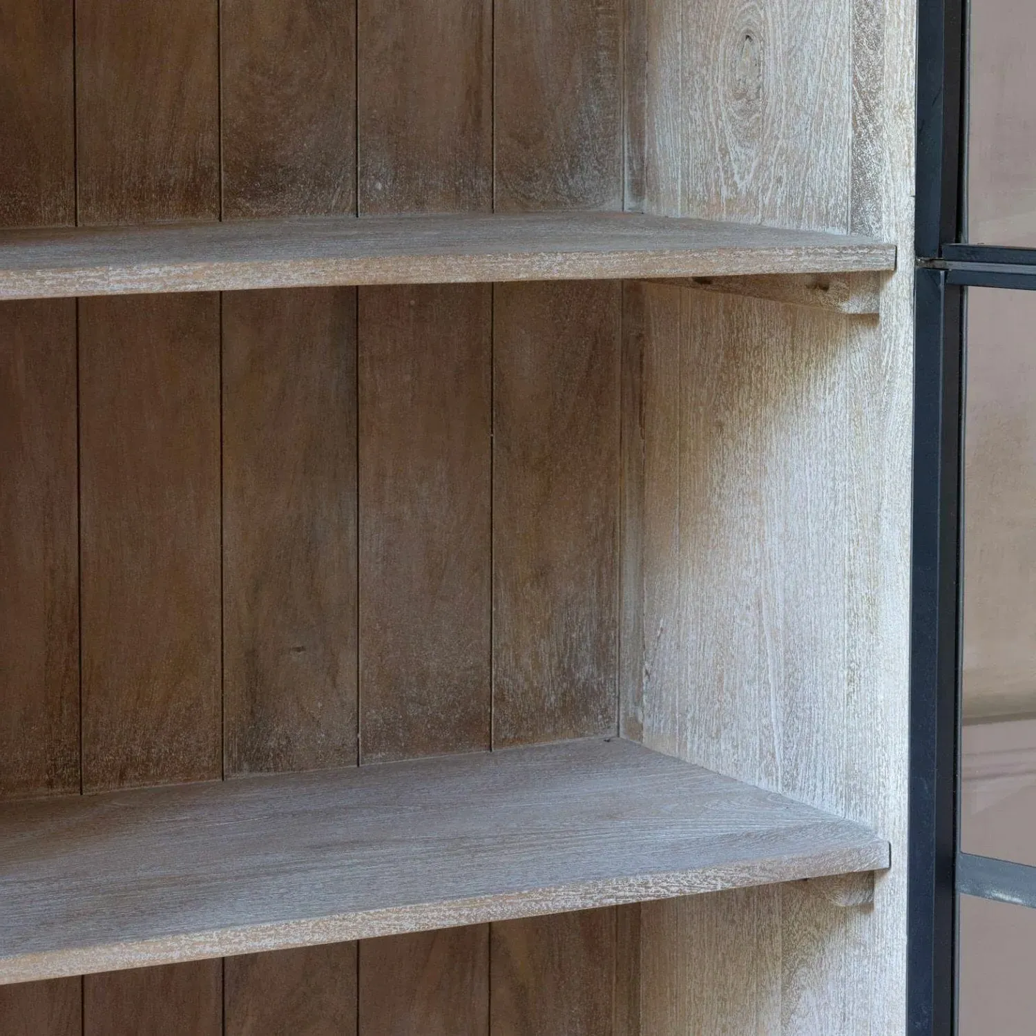 Clemens Wooden and Glass Cabinet - Black, Mango Wood