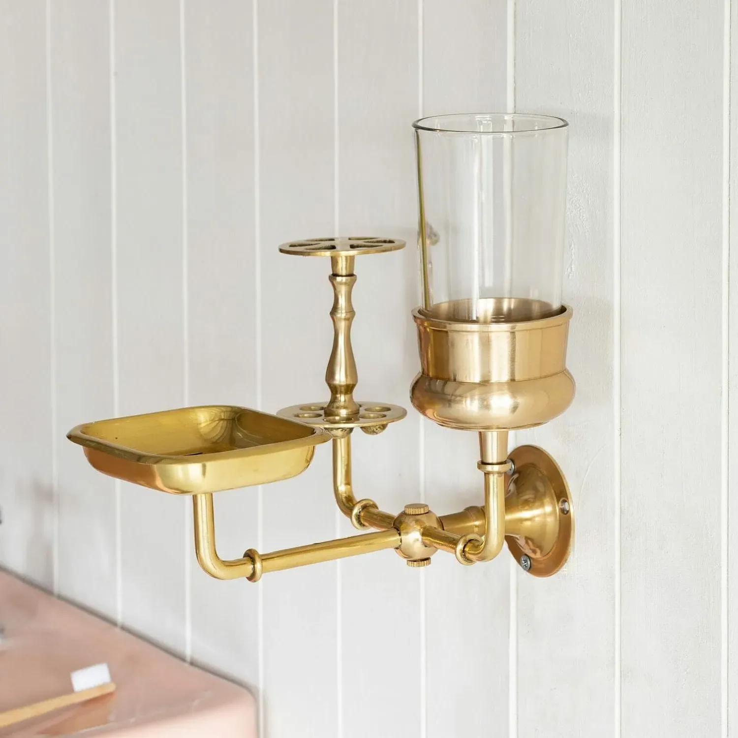 Cleveland Wall-Mounted Bathroom Organiser - Antiqued Gold, Brass