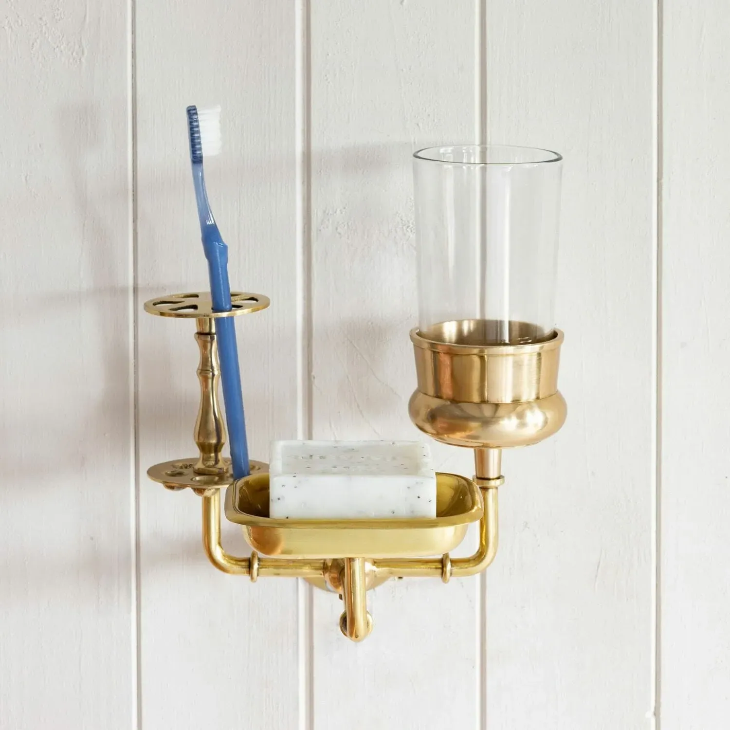 Cleveland Wall-Mounted Bathroom Organiser - Antiqued Gold, Brass image