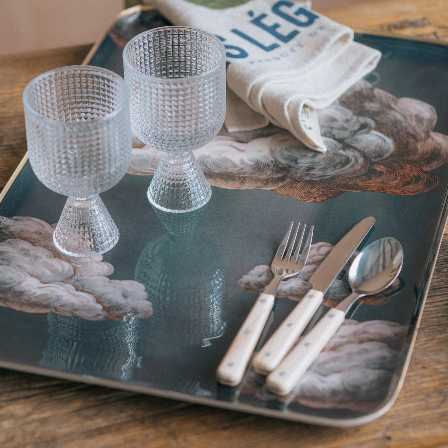 Clouds Large Tray - Gold, Enamelled Aluminium