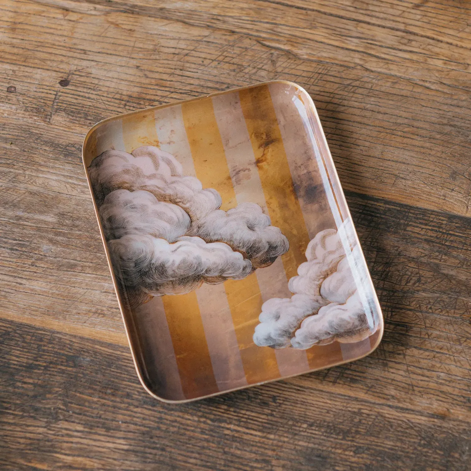 Clouds Medium Tray with Gold Trim - Orange, Aluminium