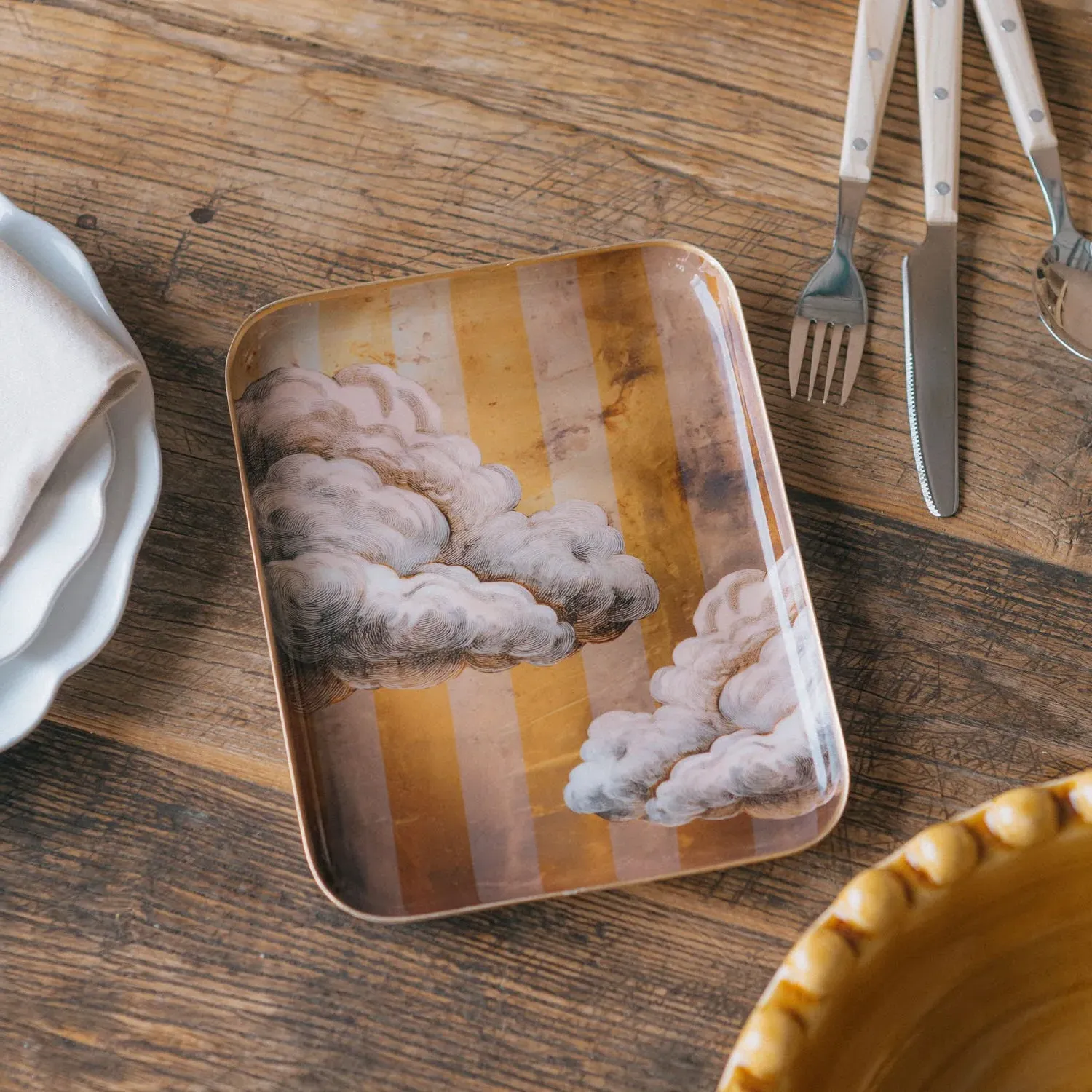 Clouds Medium Tray with Gold Trim - Orange, Aluminium image