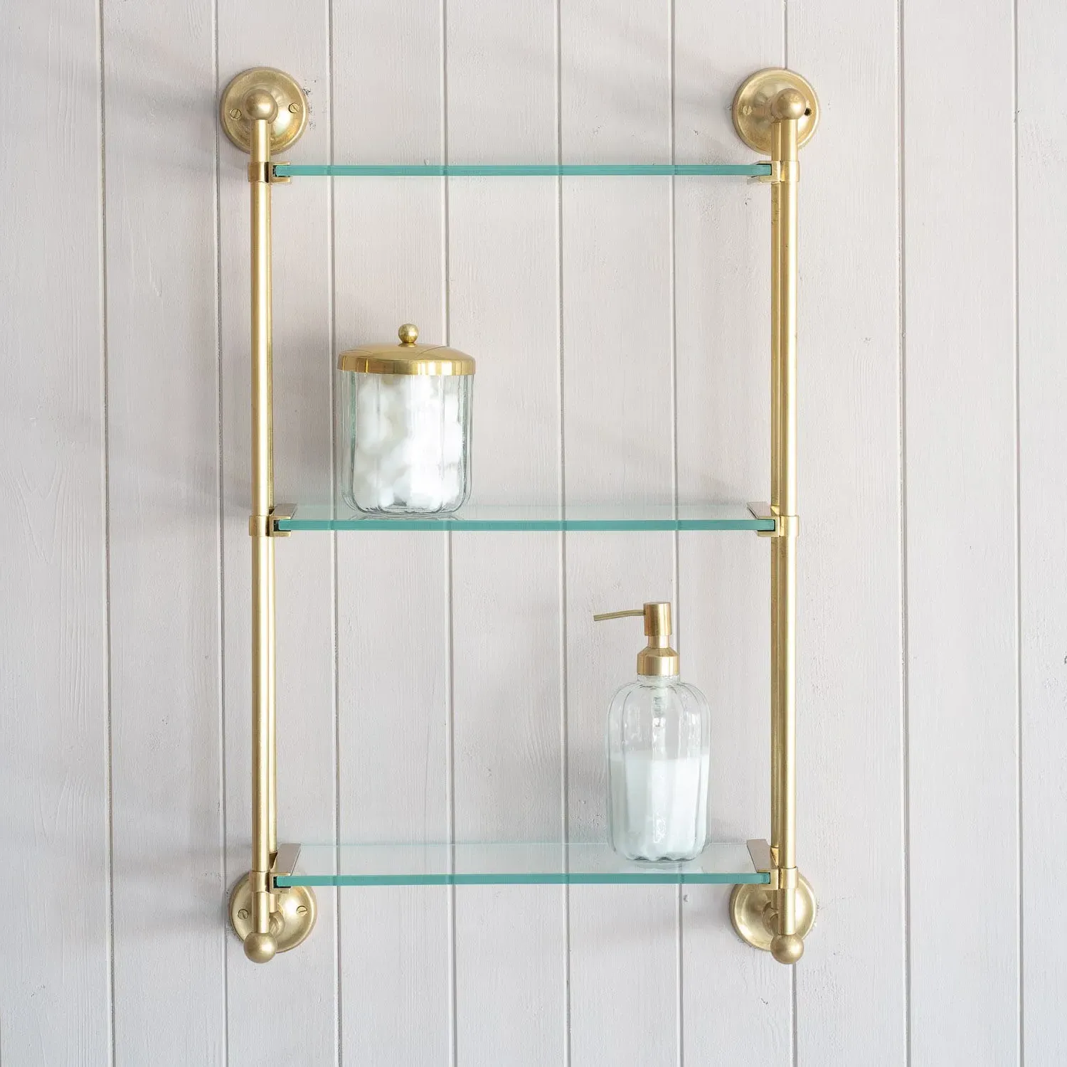 Colette Three Tier Wall Shelves - Antique Gold, Glass