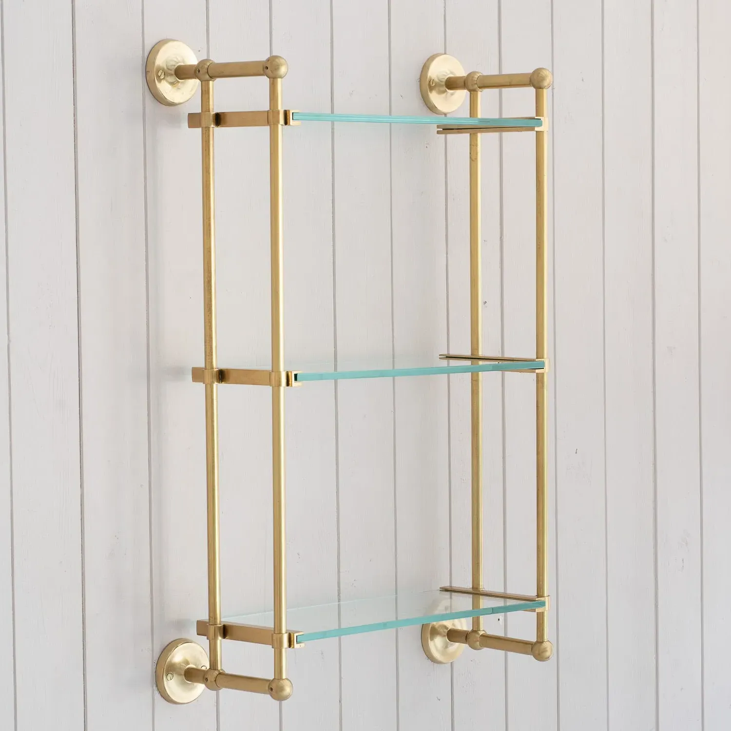 Colette Three Tier Wall Shelves - Antique Gold, Glass