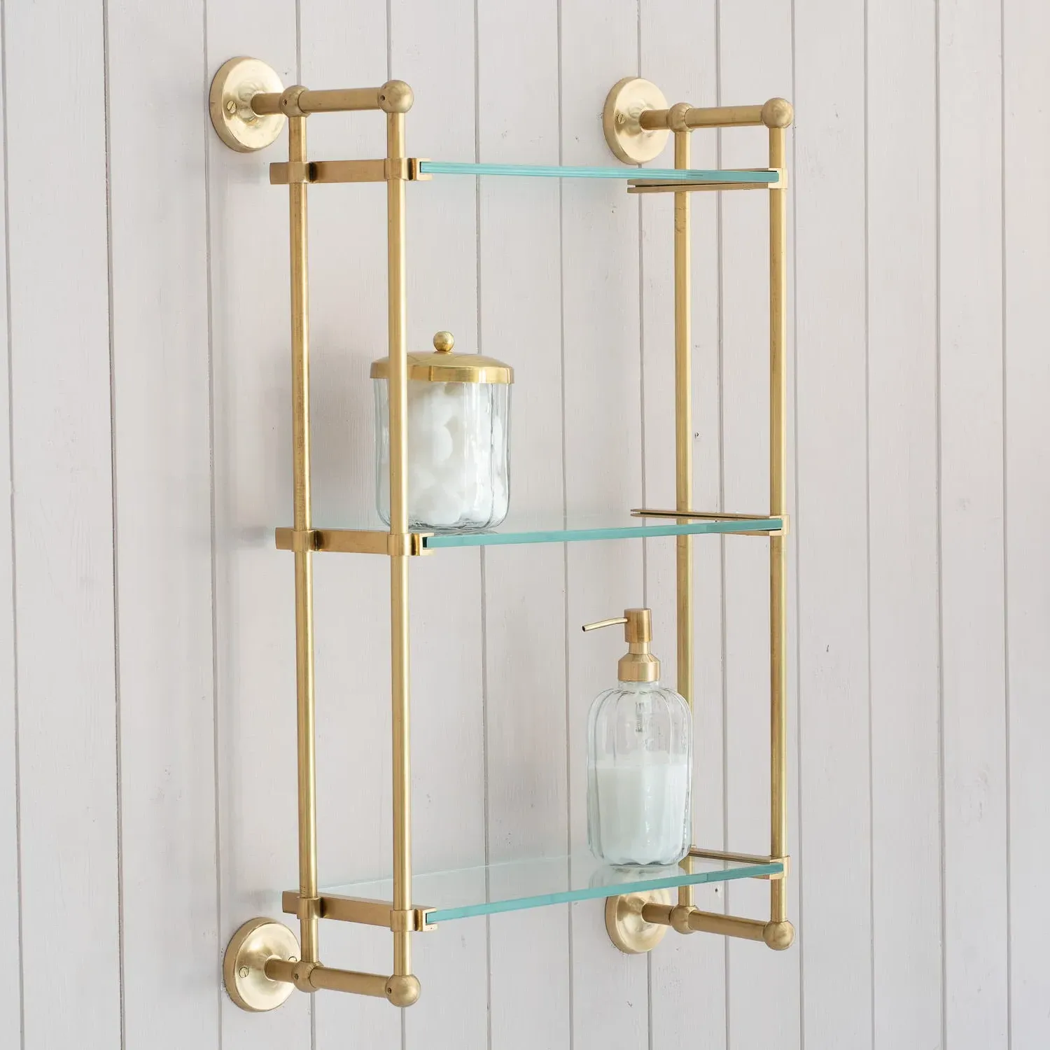 Colette Three Tier Wall Shelves - Antique Gold, Glass image