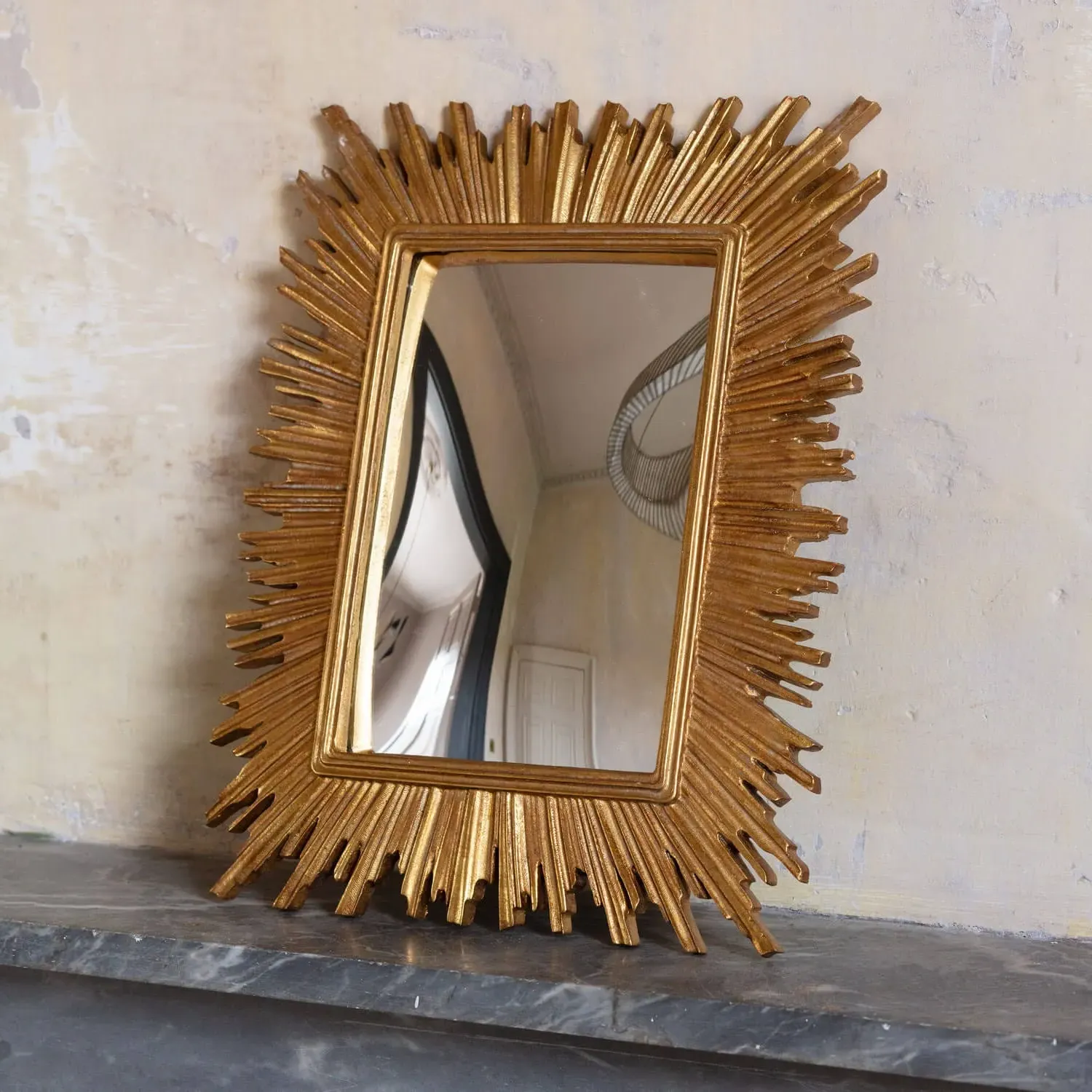 Convex Rectangular Wall Mirror - Gold