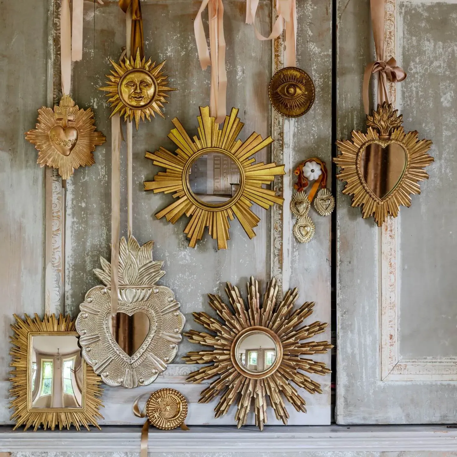 Convex Rectangular Wall Mirror - Gold