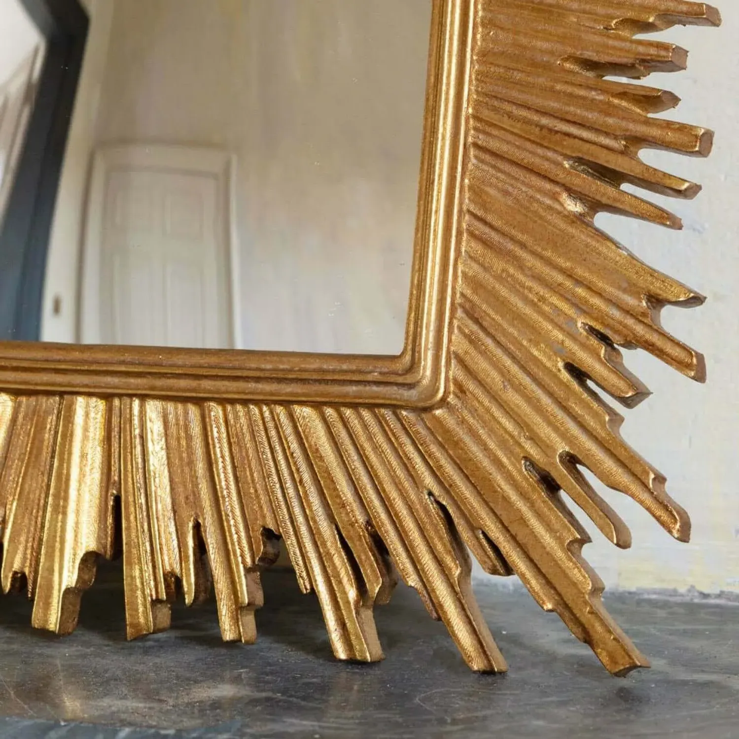 Convex Rectangular Wall Mirror - Gold