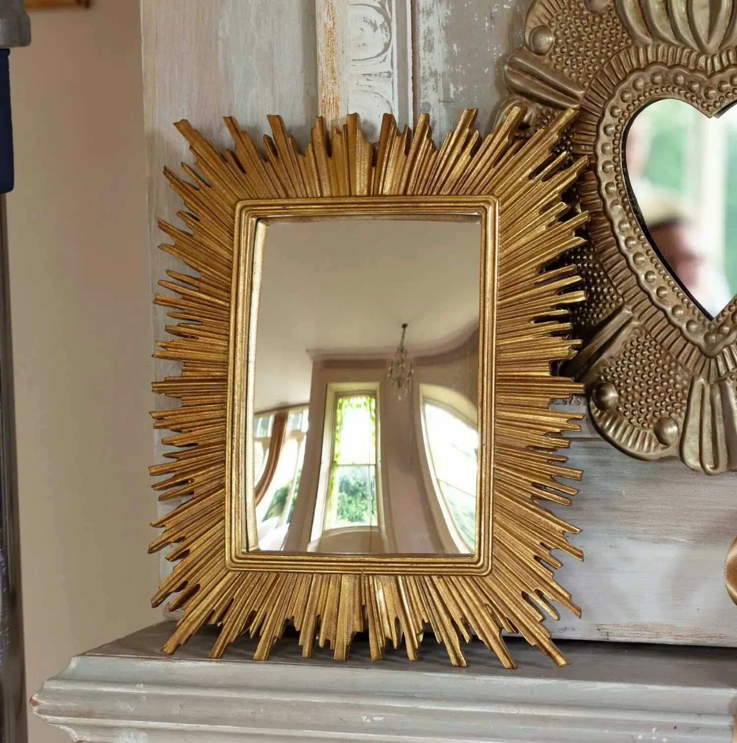 Convex Rectangular Wall Mirror - Gold image