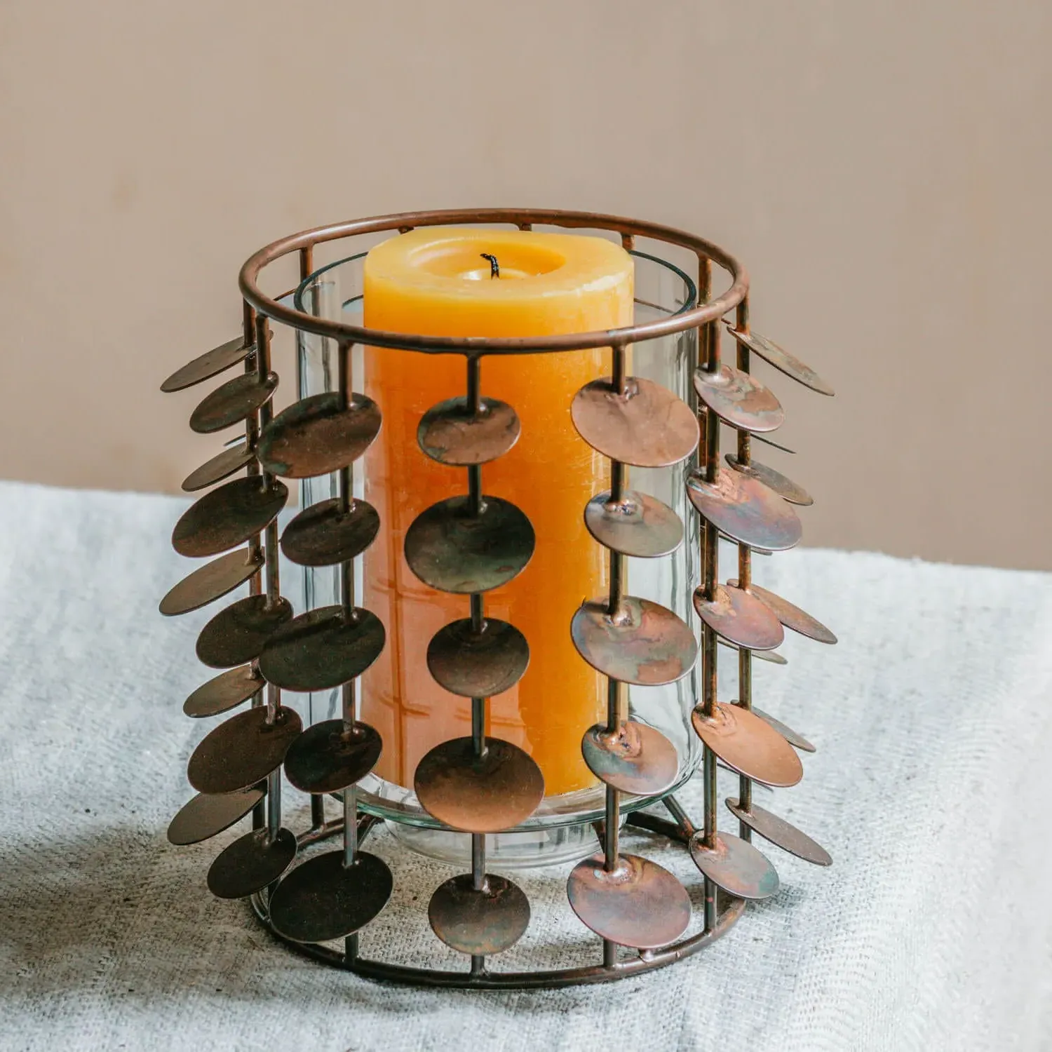 Copper Circles Tea Light Holder - Copper