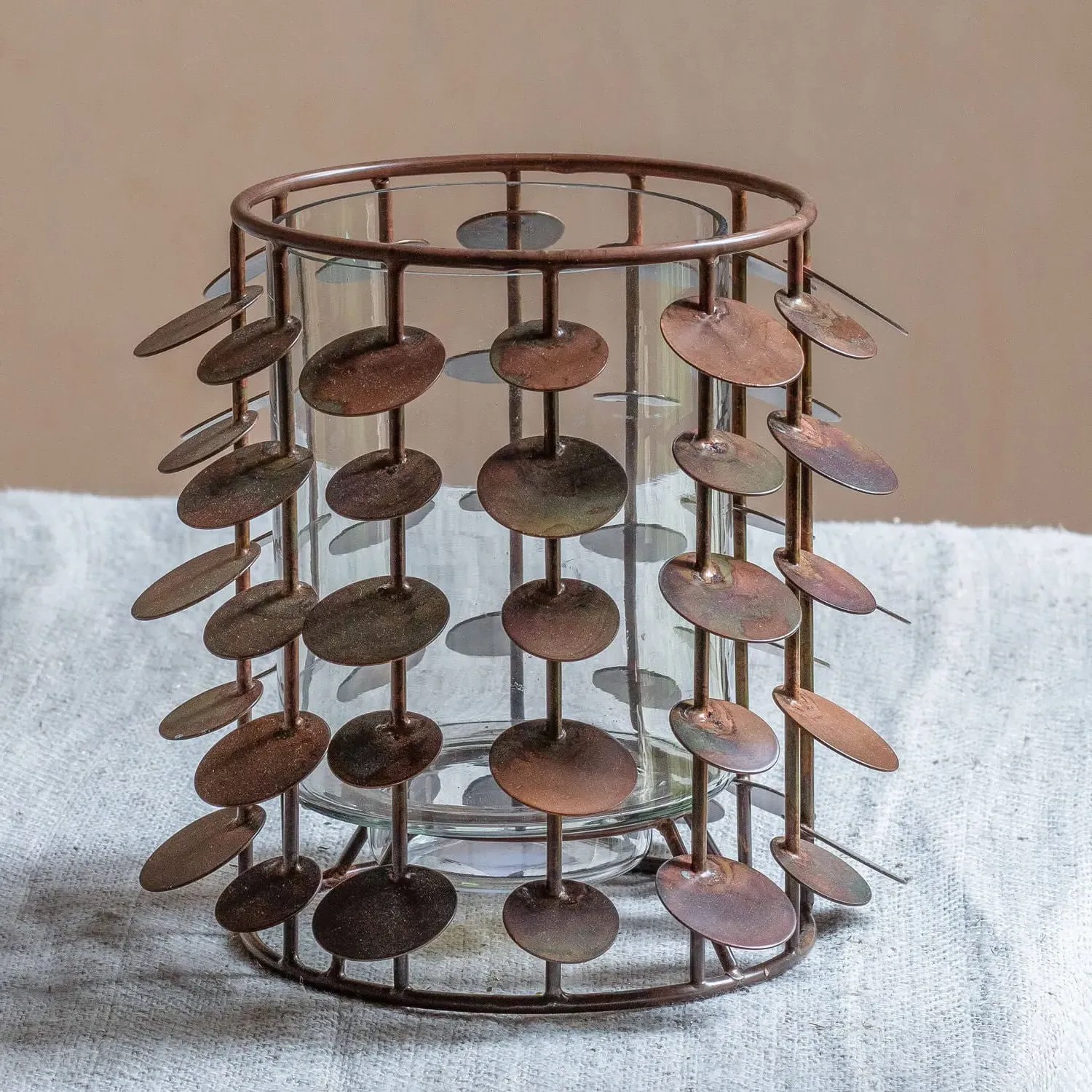 Copper Circles Tea Light Holder - Copper