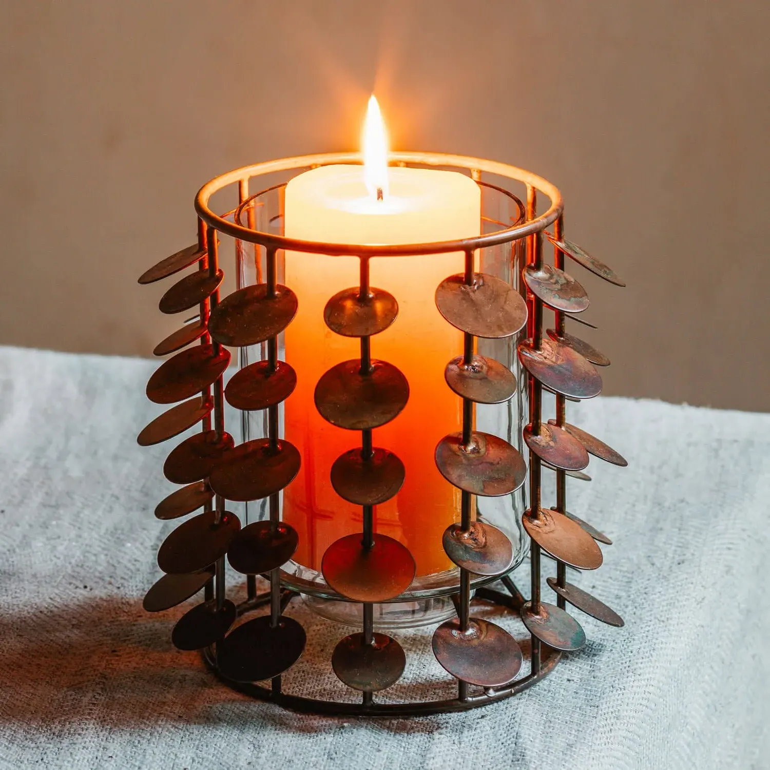 Copper Circles Tea Light Holder - Copper image