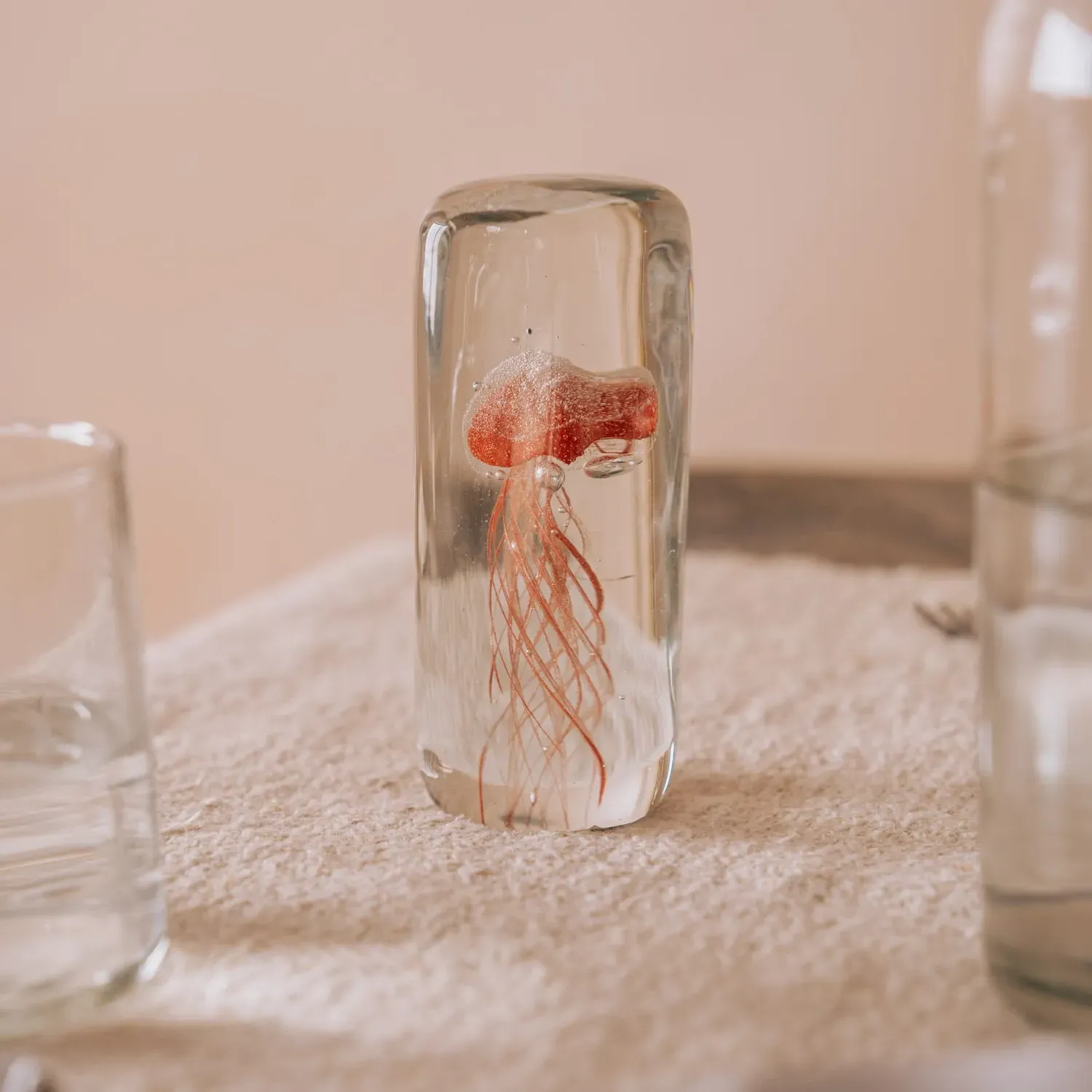 Coral Jellyfish Glass Ornament - Coral image