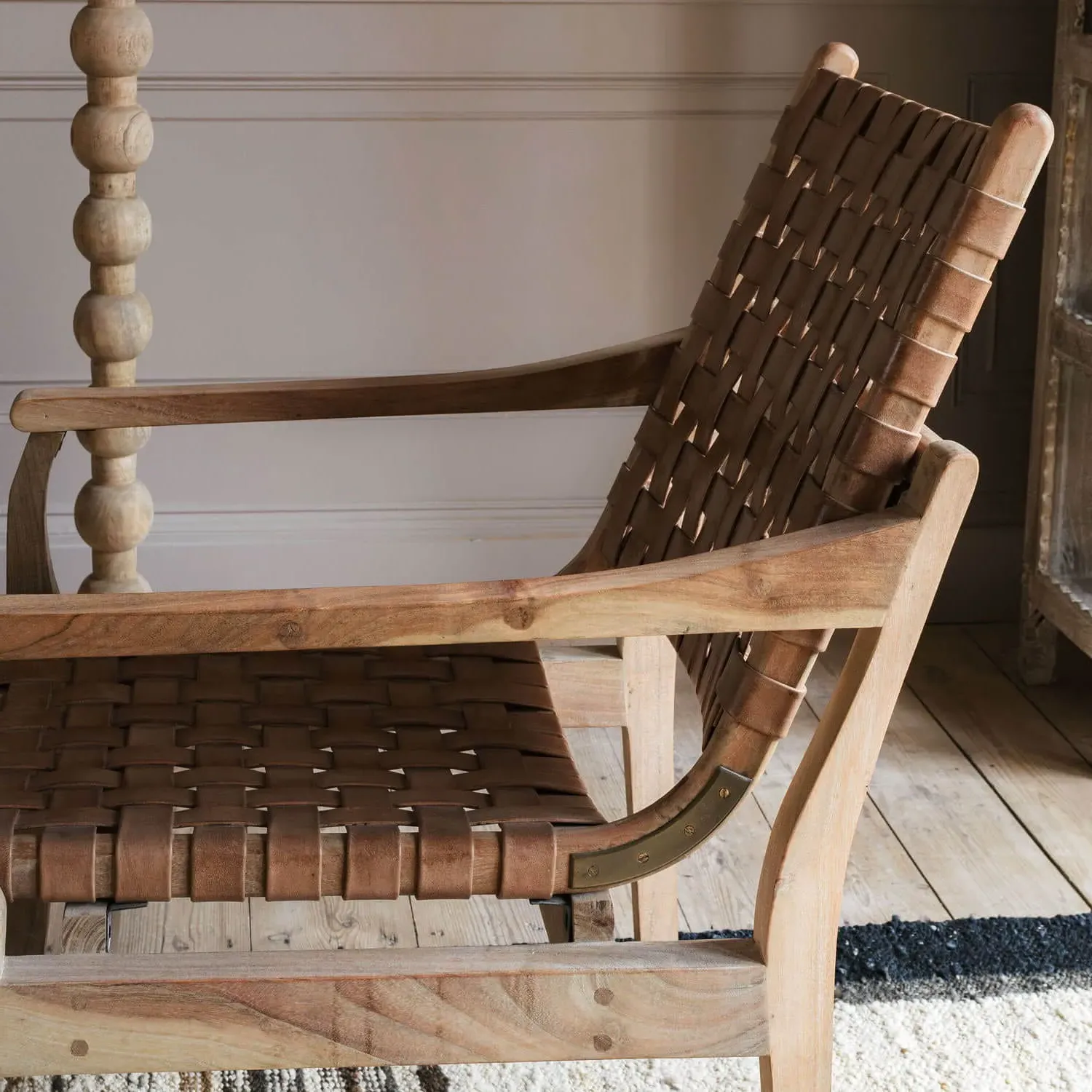 Corey Woven Leather Armchair - Golden Brown