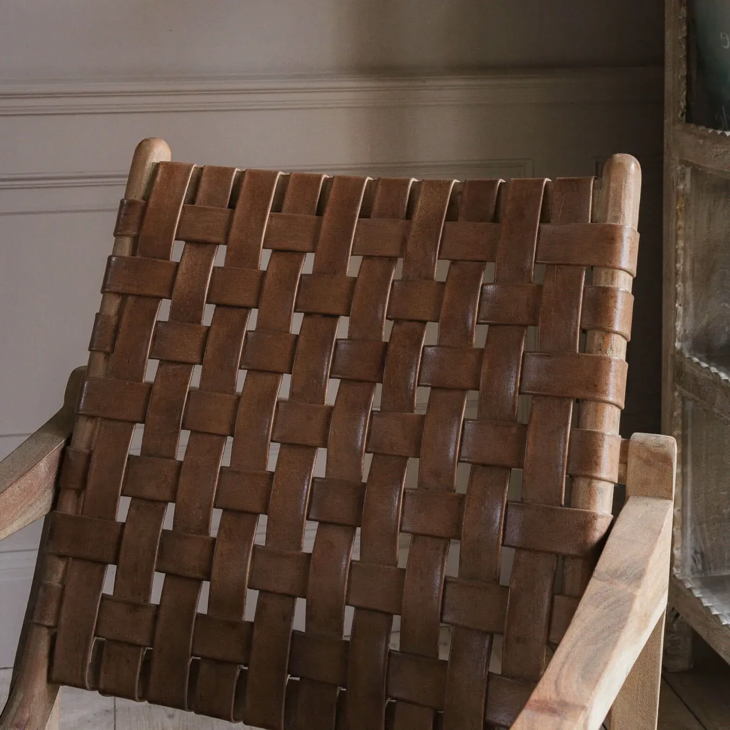 Corey Woven Leather Armchair - Golden Brown