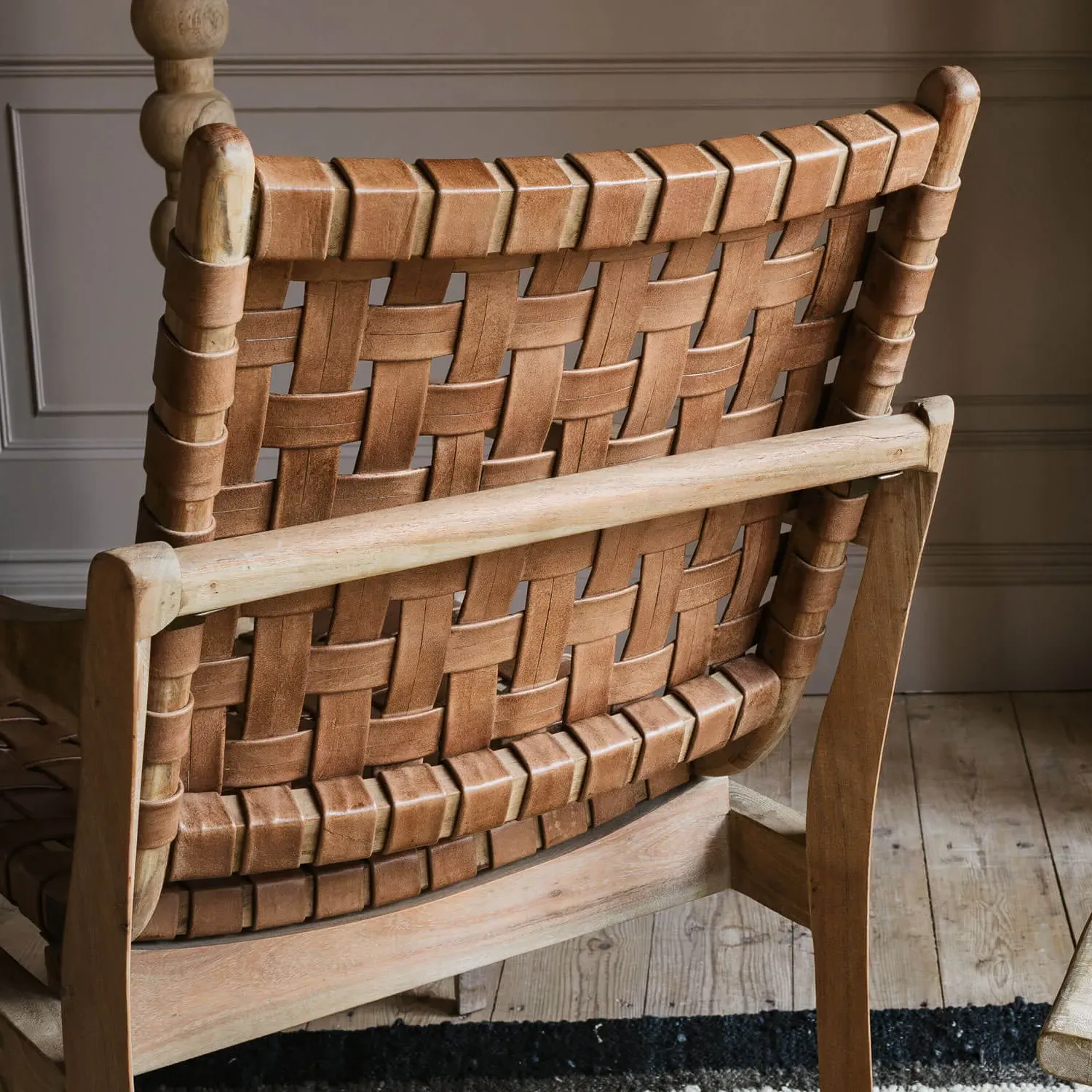 Corey Woven Leather Armchair - Golden Brown