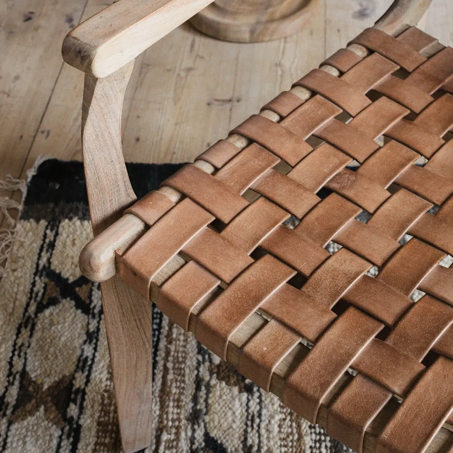 Corey Woven Leather Armchair - Golden Brown