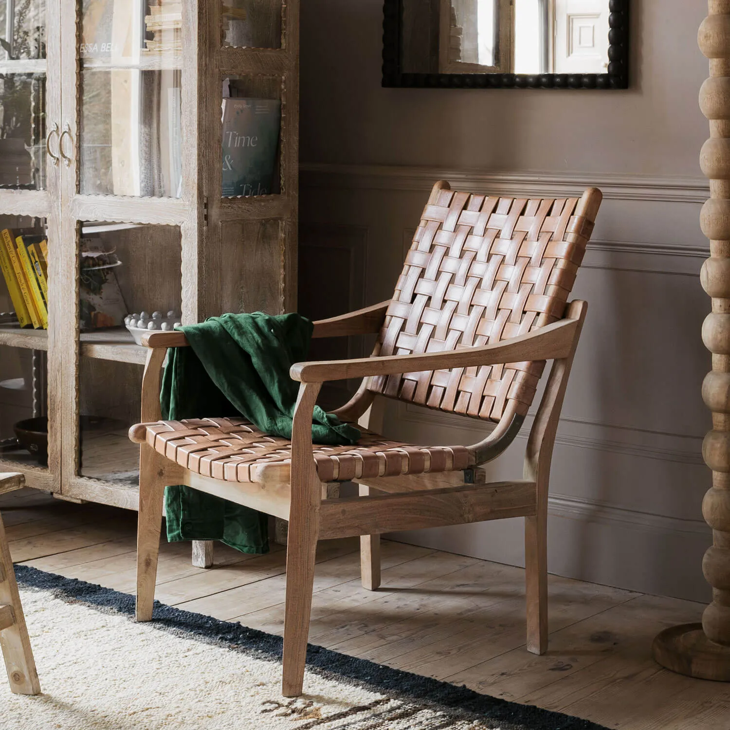 Corey Woven Leather Armchair - Golden Brown image