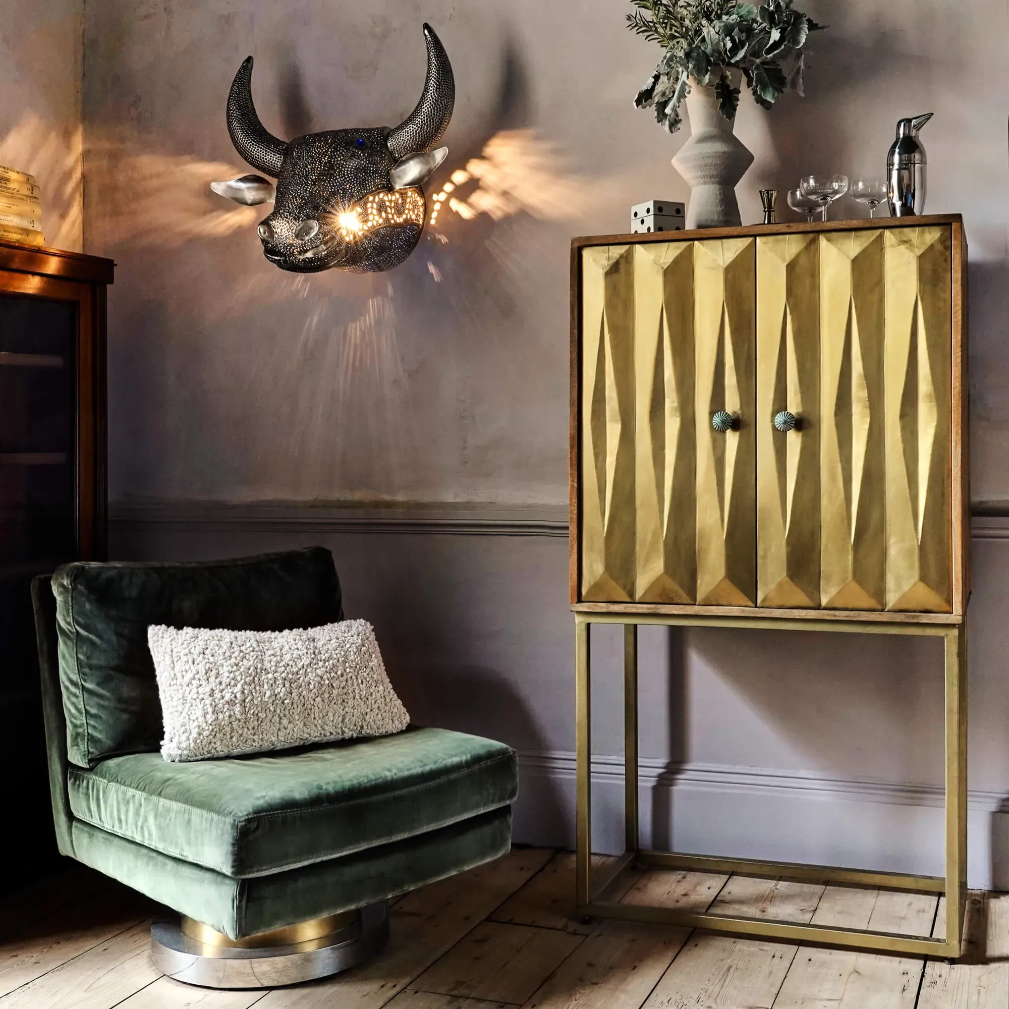 Corinne Swivel Chair - Green, Velvet