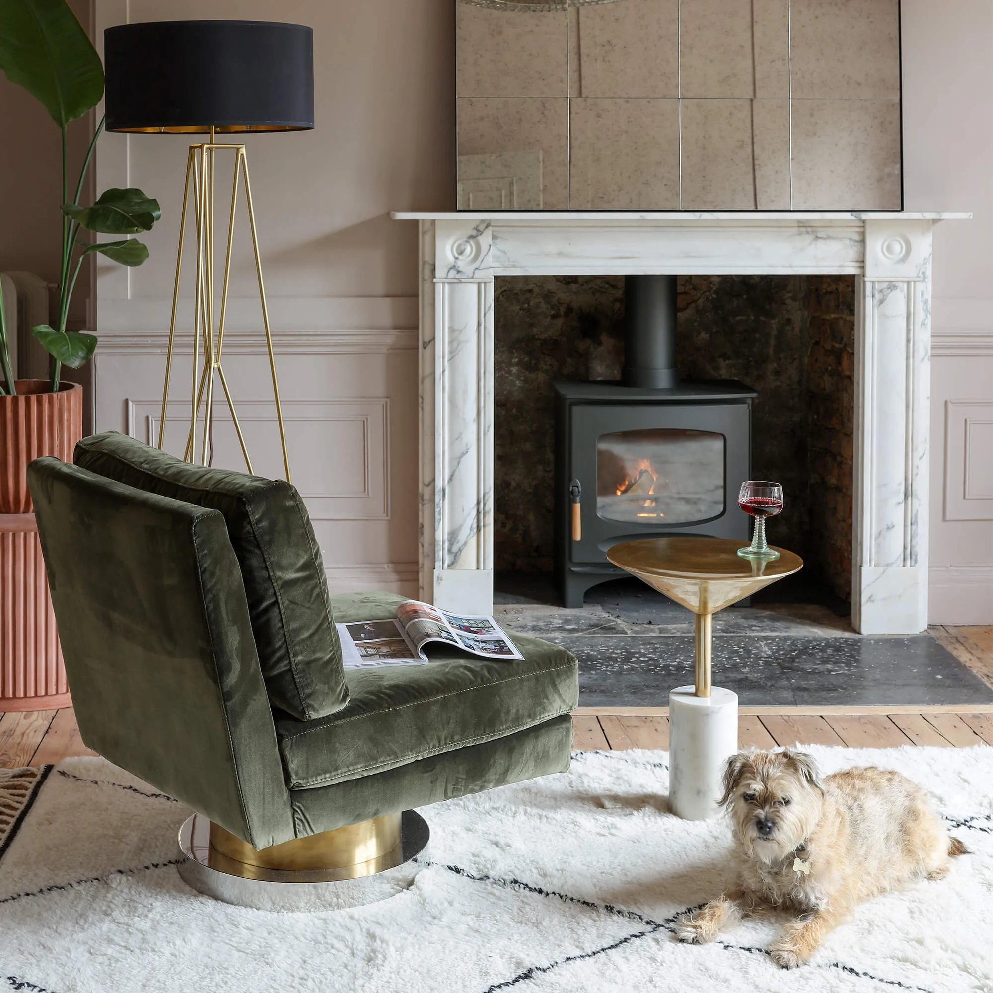 Corinne Swivel Chair - Green, Velvet