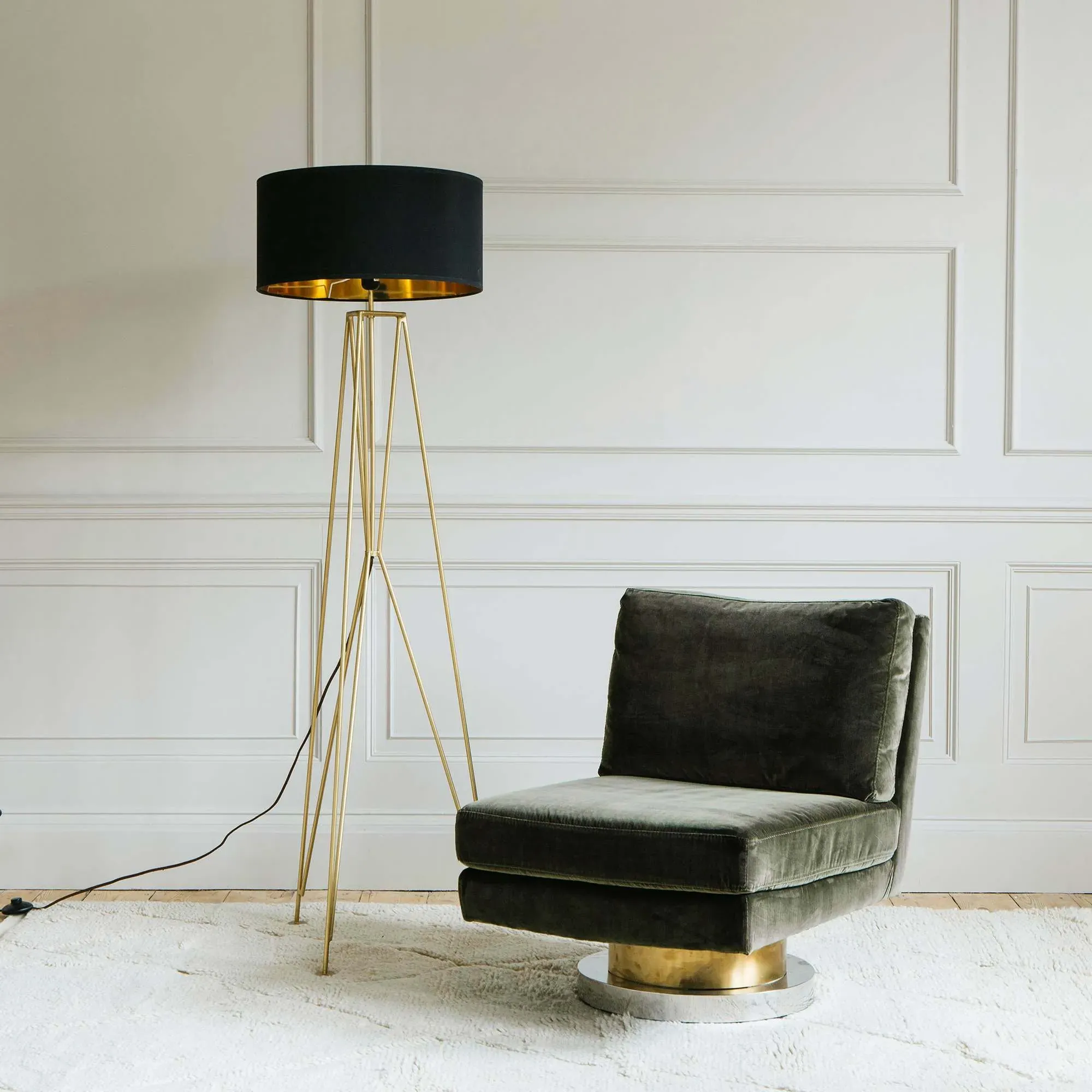 Corinne Swivel Chair - Green, Velvet