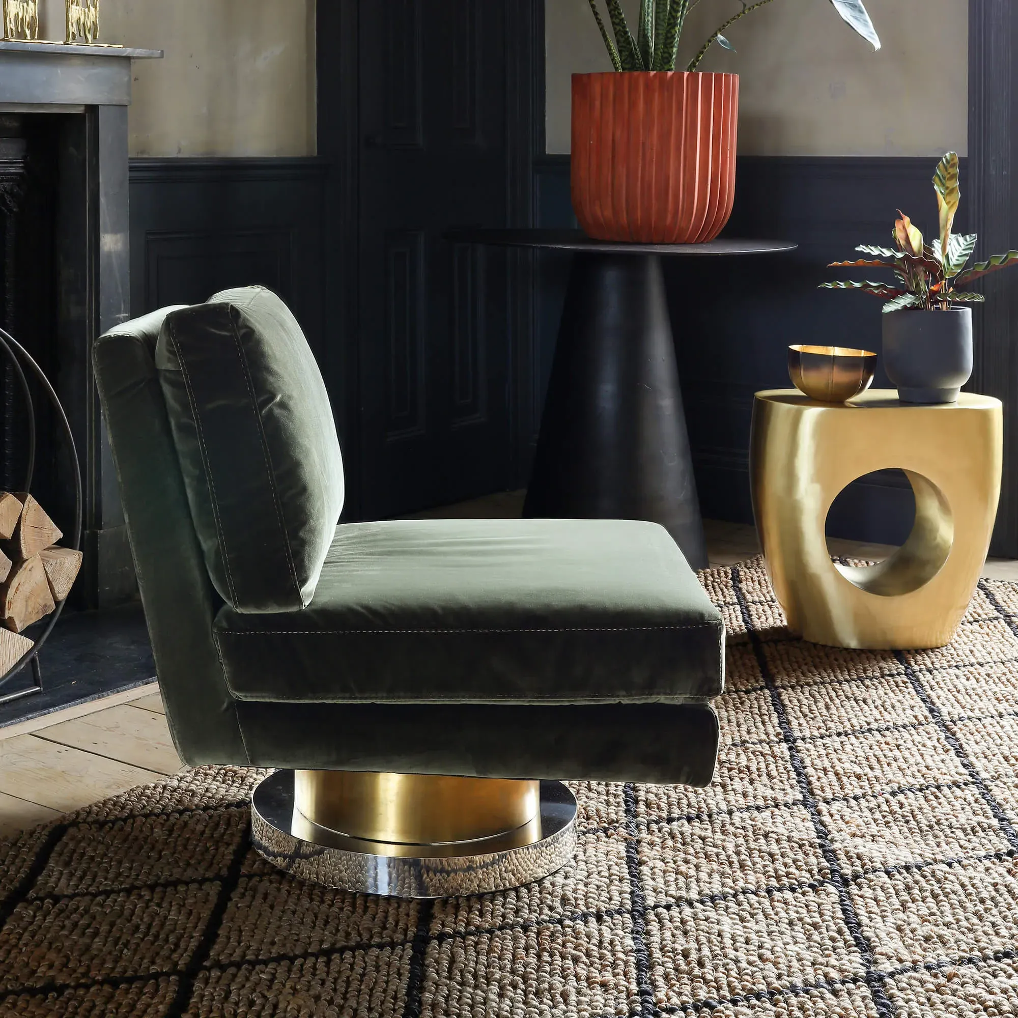 Corinne Swivel Chair - Green, Velvet image
