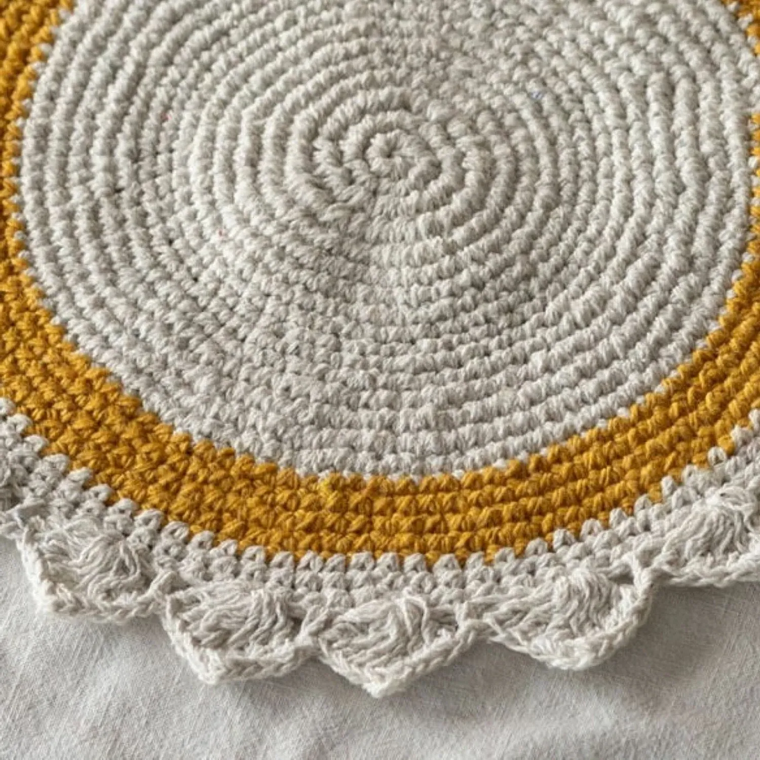 Crochet Round Placemat - Cream and Mustard, Cotton