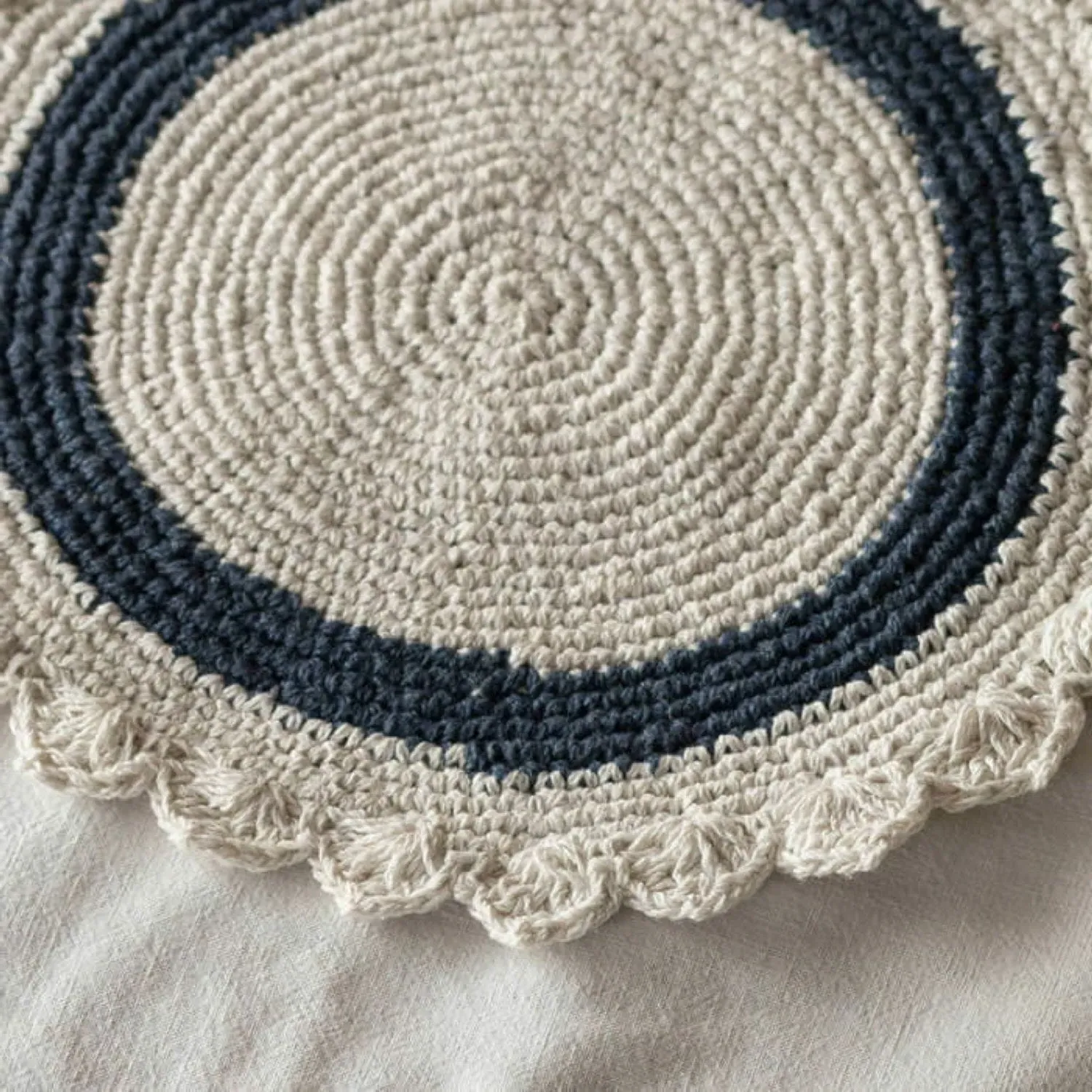 Crochet Round Placemat - Midnight Blue, Cotton