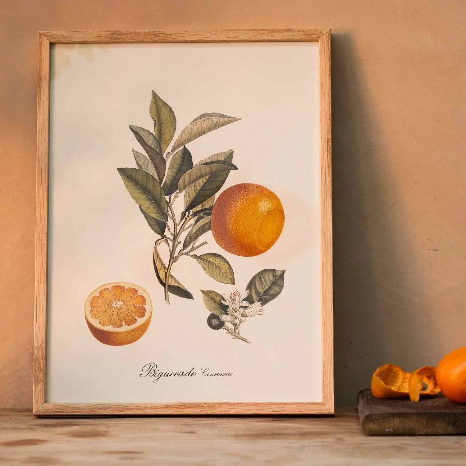 Crowned Bitter Orange Print with Oak Frame
