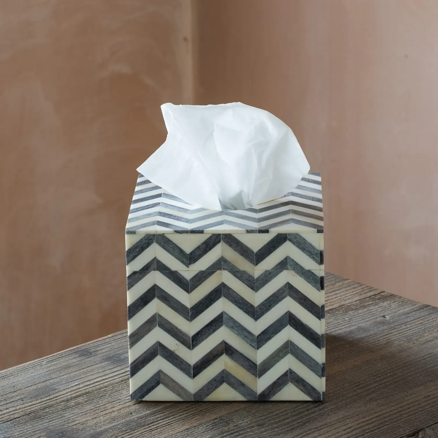 Cube Tissue Box - Grey & White, Bone
