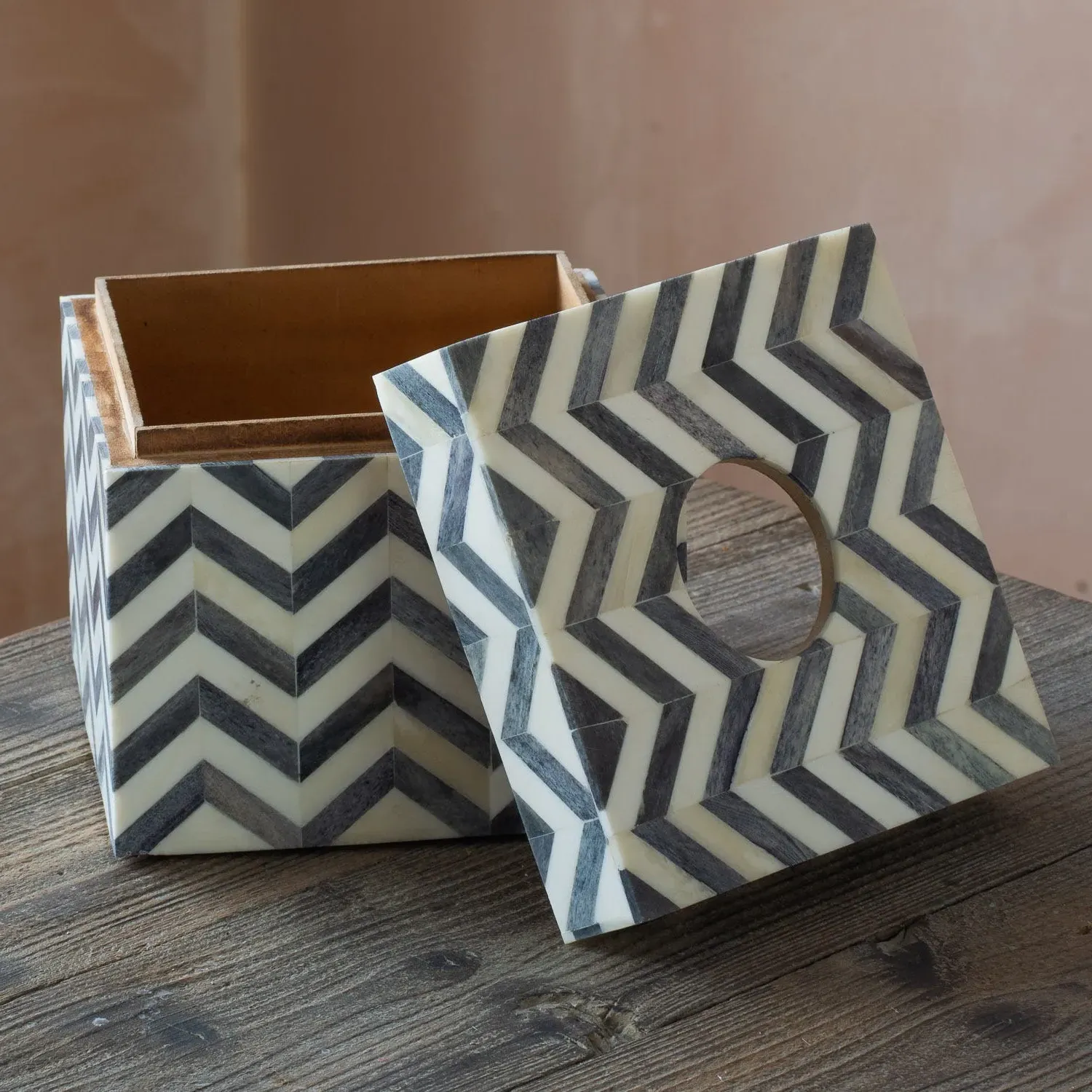 Cube Tissue Box - Grey & White, Bone