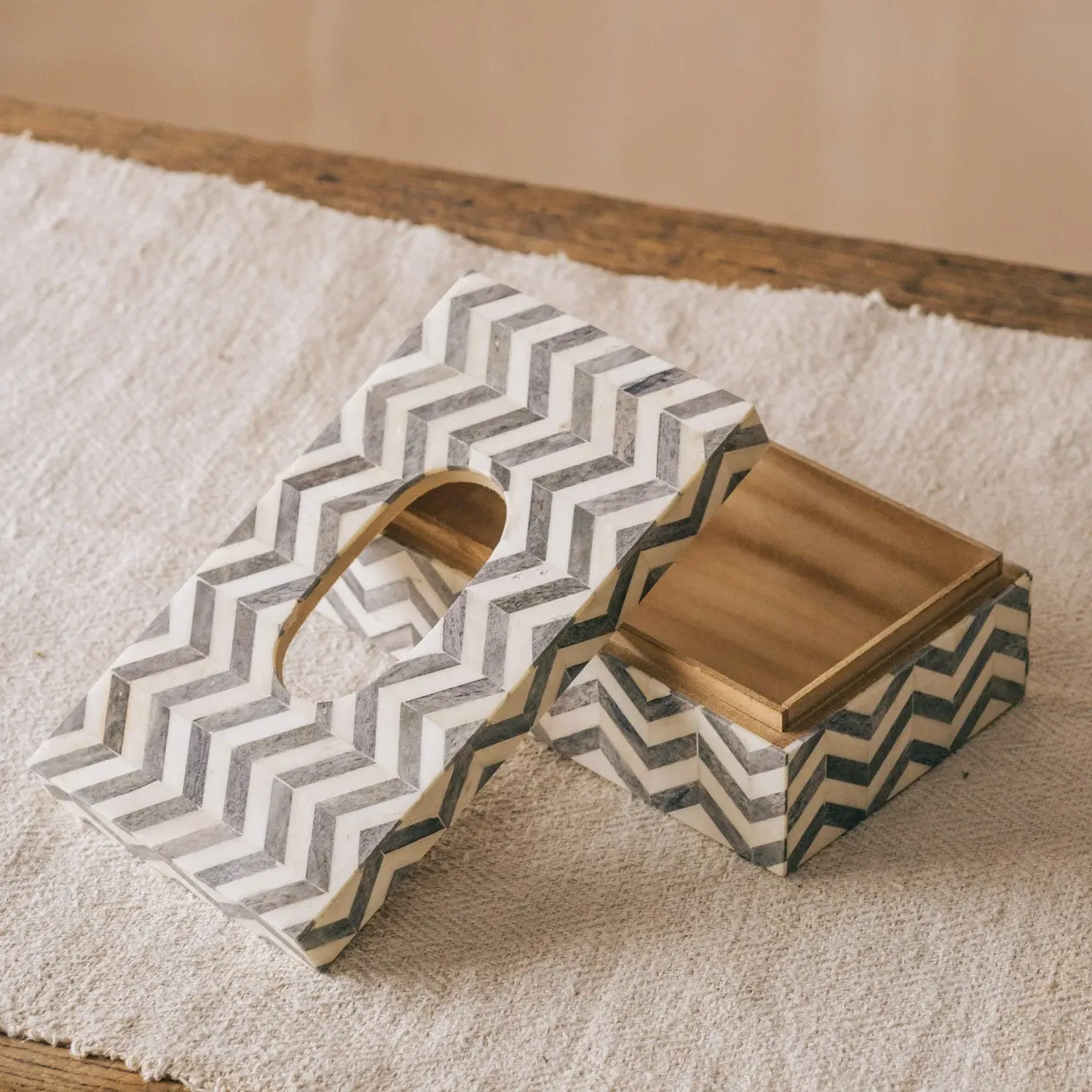 Cuboid Tissue Box - Grey & White, Bone