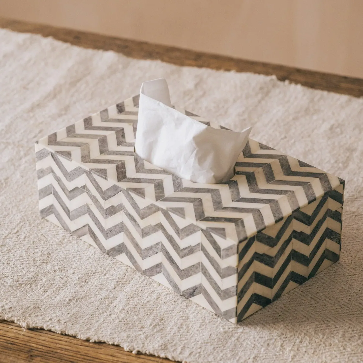 Cuboid Tissue Box - Grey & White, Bone
