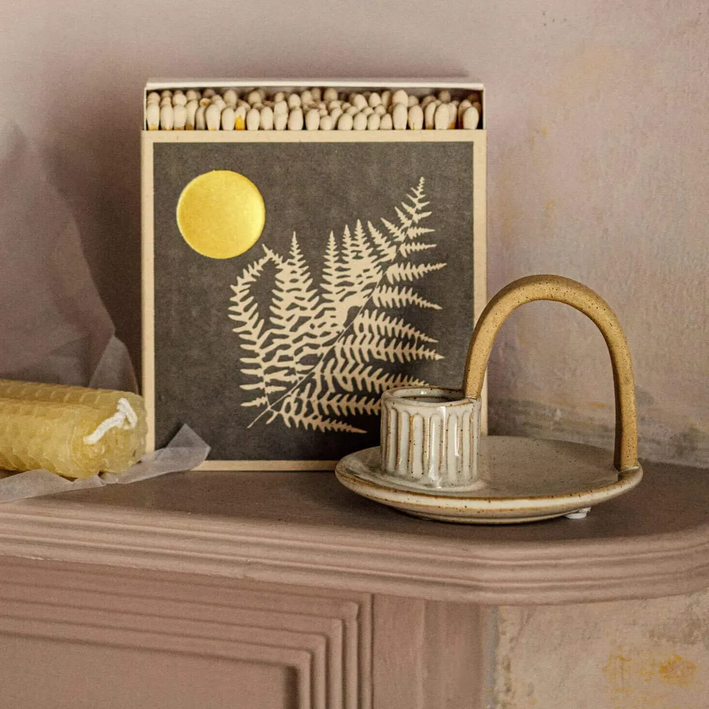 Curved Handle Candle Holder - White, Ceramic