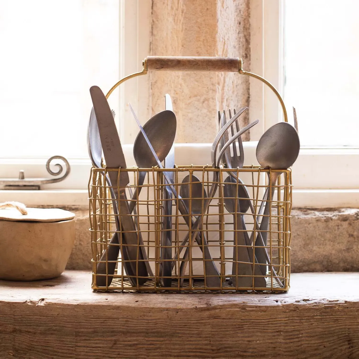 Cutlery Holder with Handle - Antique Brass, Iron