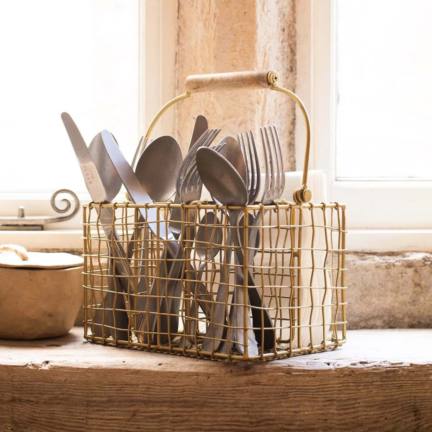 Cutlery Holder with Handle - Antique Brass, Iron image