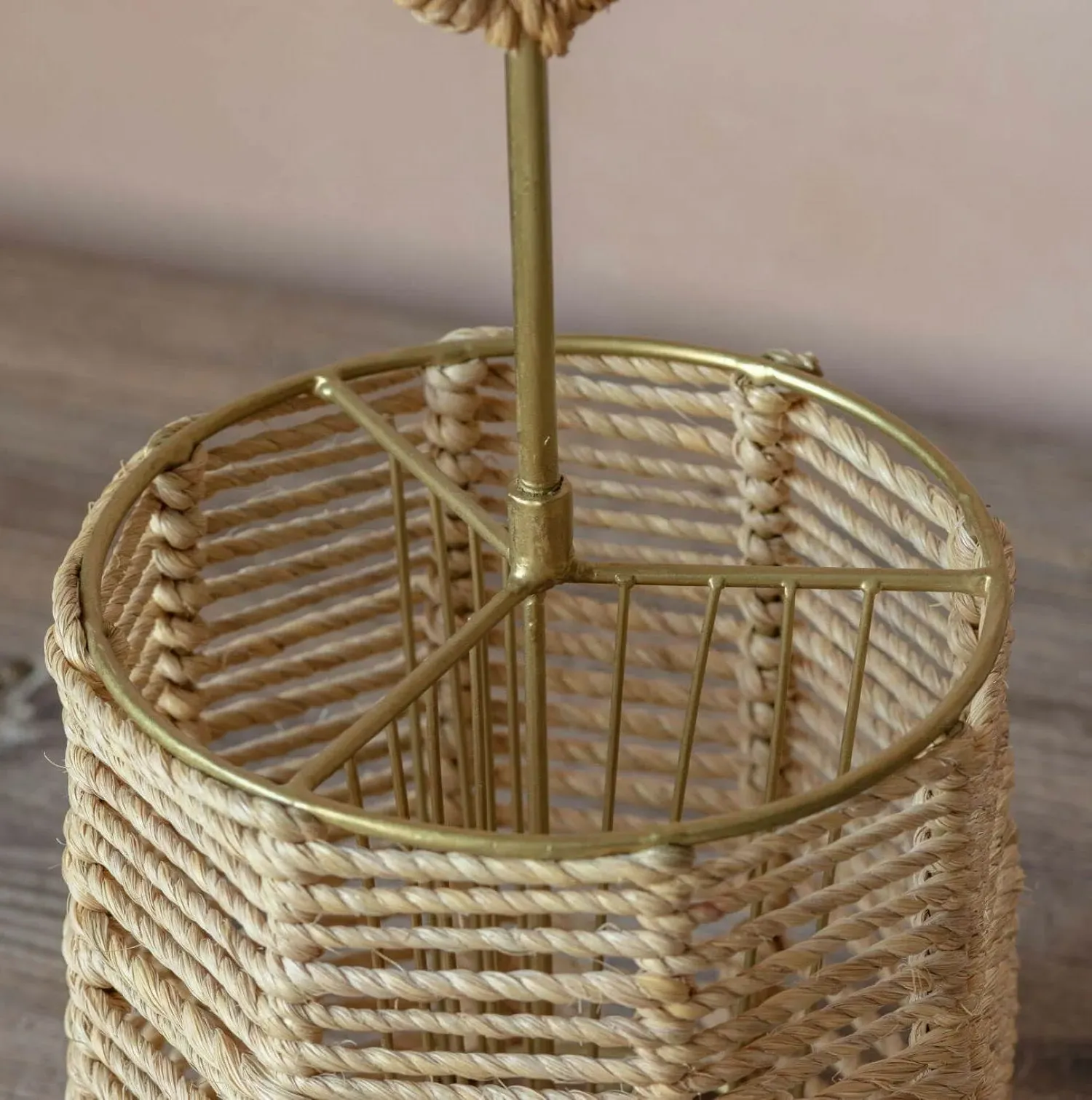 Cutlery Holder with Handle - Jute, Brass