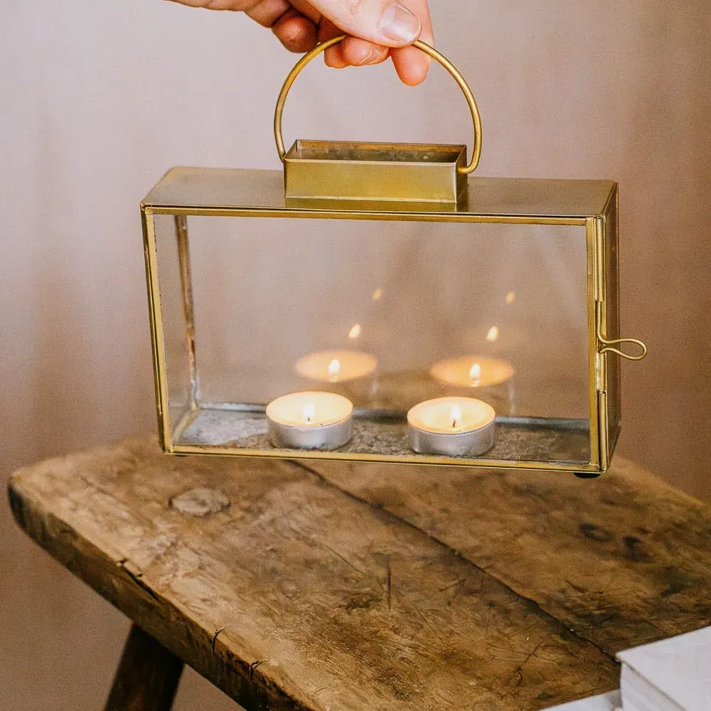 Cyra Wide Iron Lantern - Brass