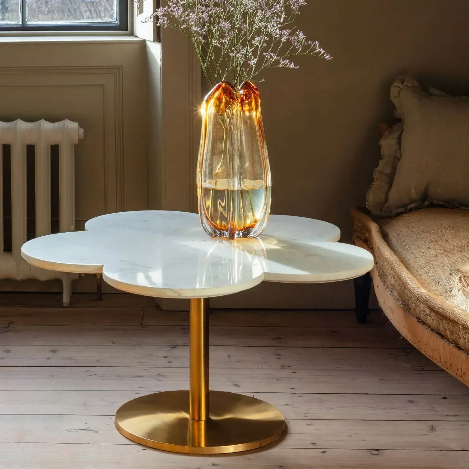 Daisy Round Coffee Table - White, Marble