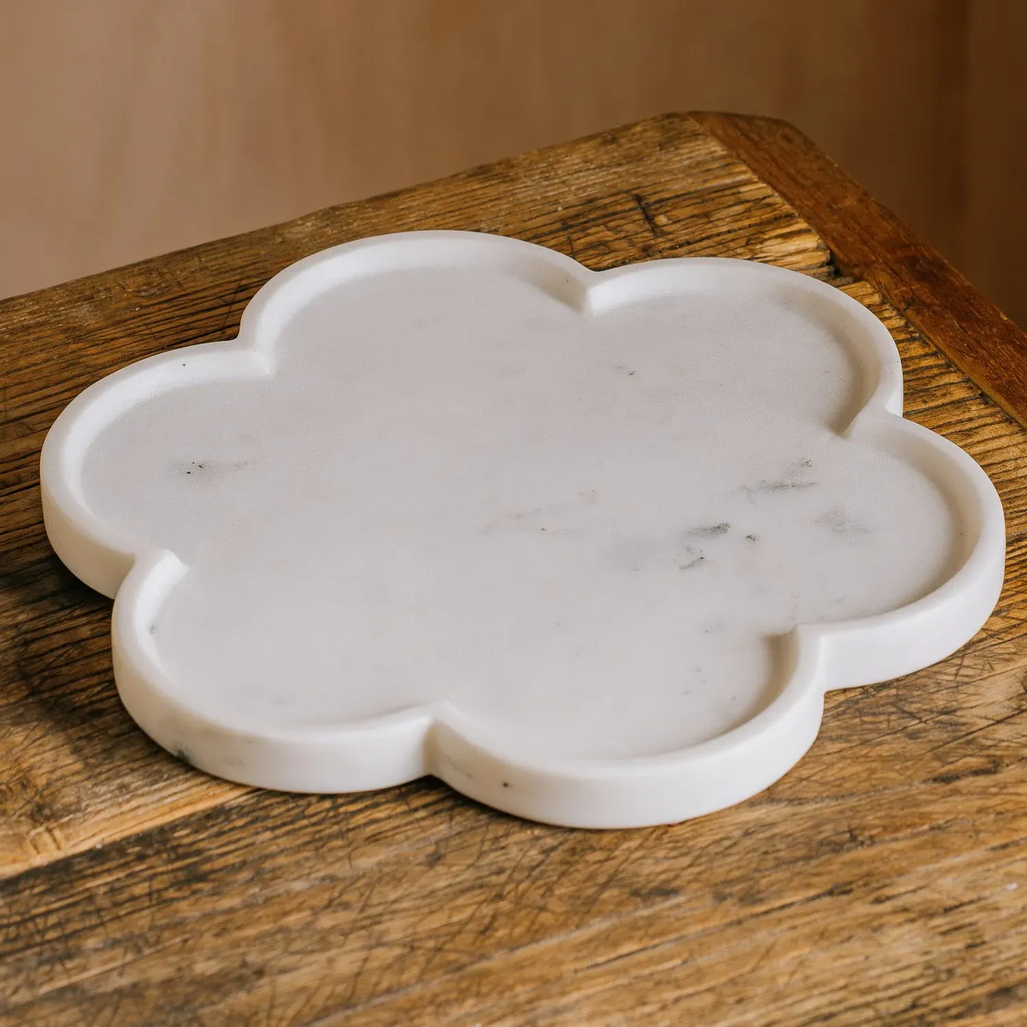 Daisy Trinket Tray - White, Marble