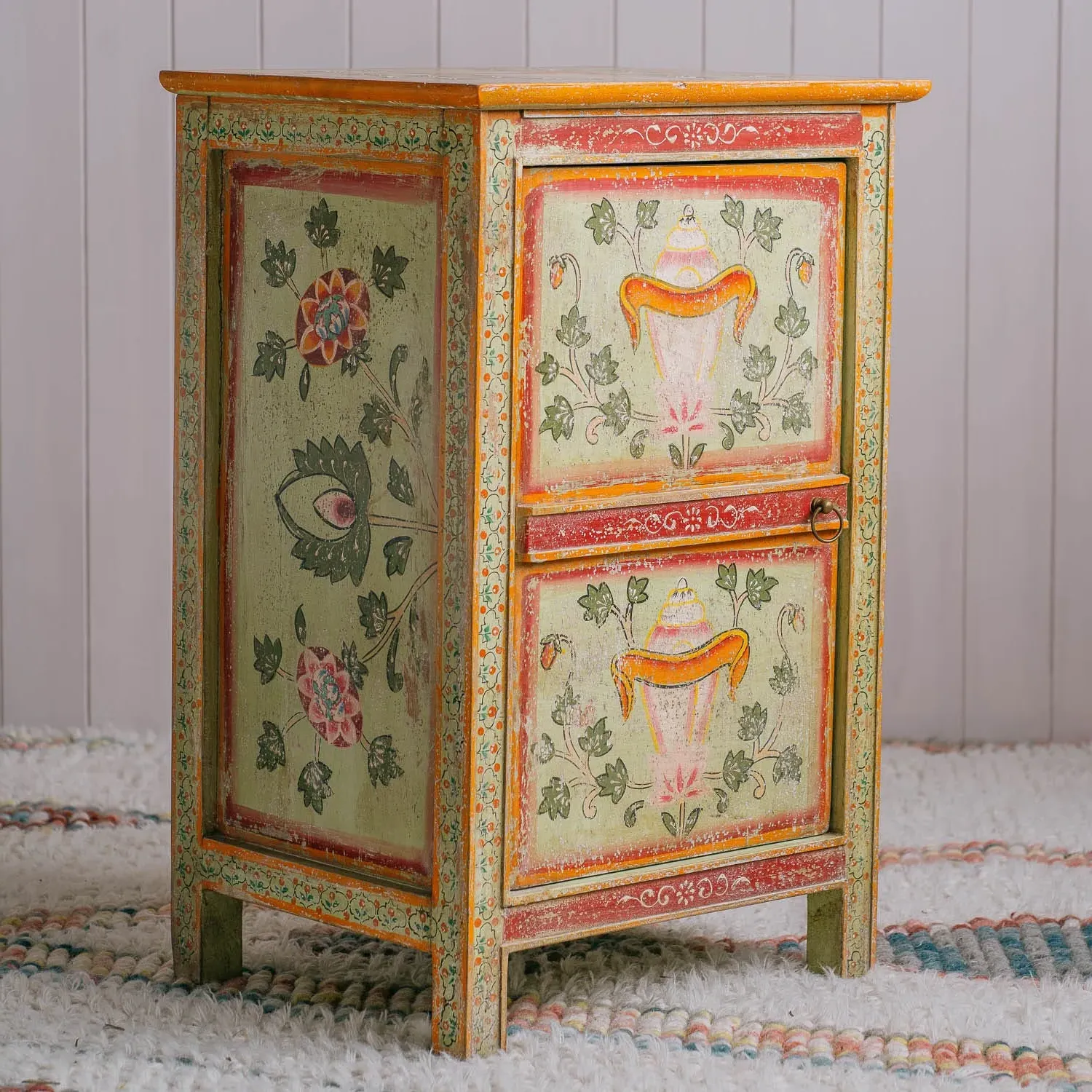 Dajie Painted Bedside Table - Green, Mango Wood