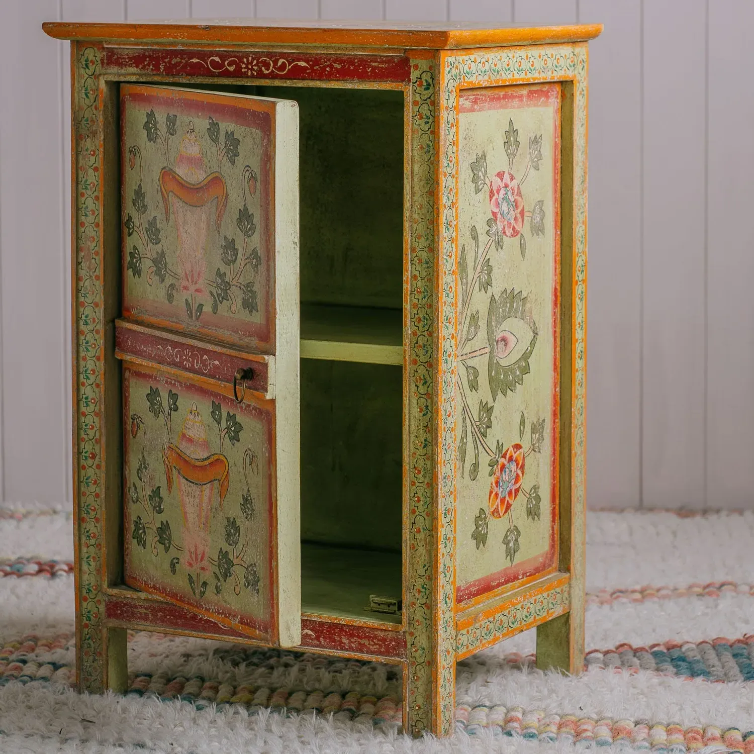 Dajie Painted Bedside Table - Green, Mango Wood
