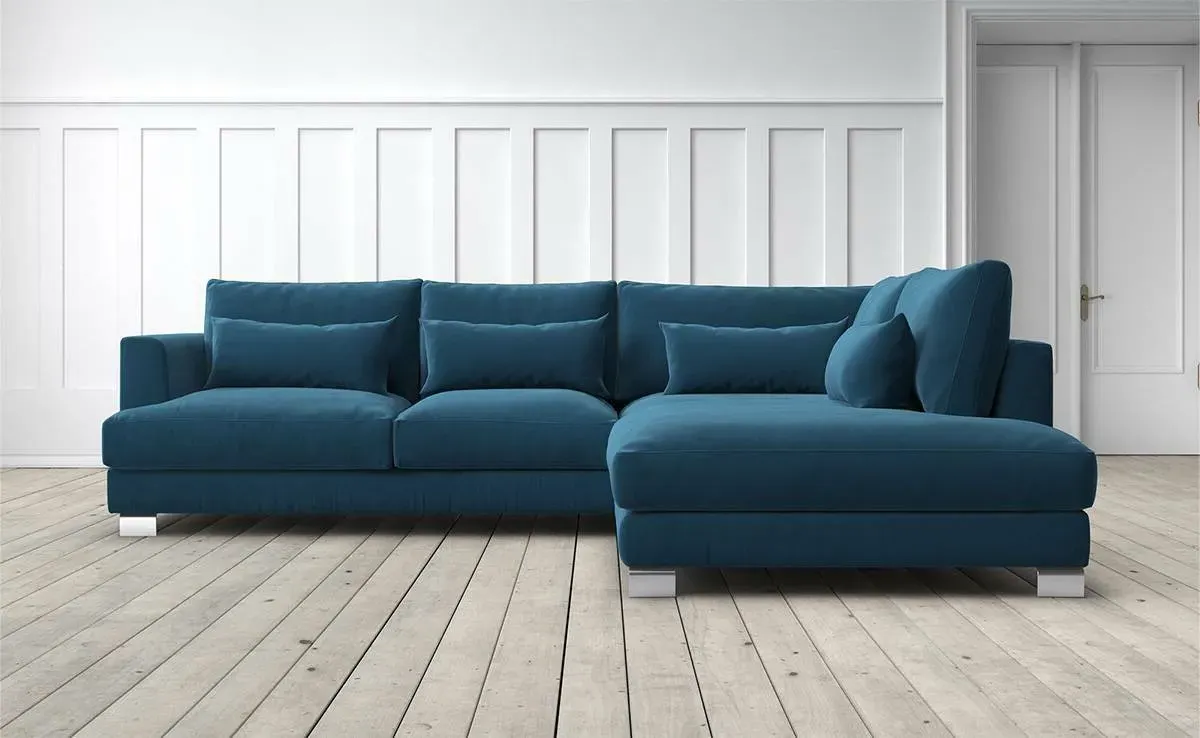 Dakota 2-Seater Left Chaise Sofa - Petrol, Velvet