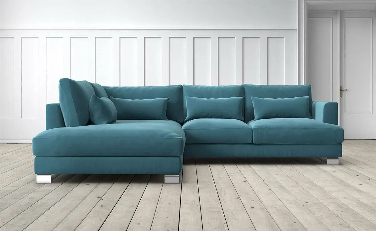 Dakota 2-Seater Right Chaise Sofa - Blue, Velvet