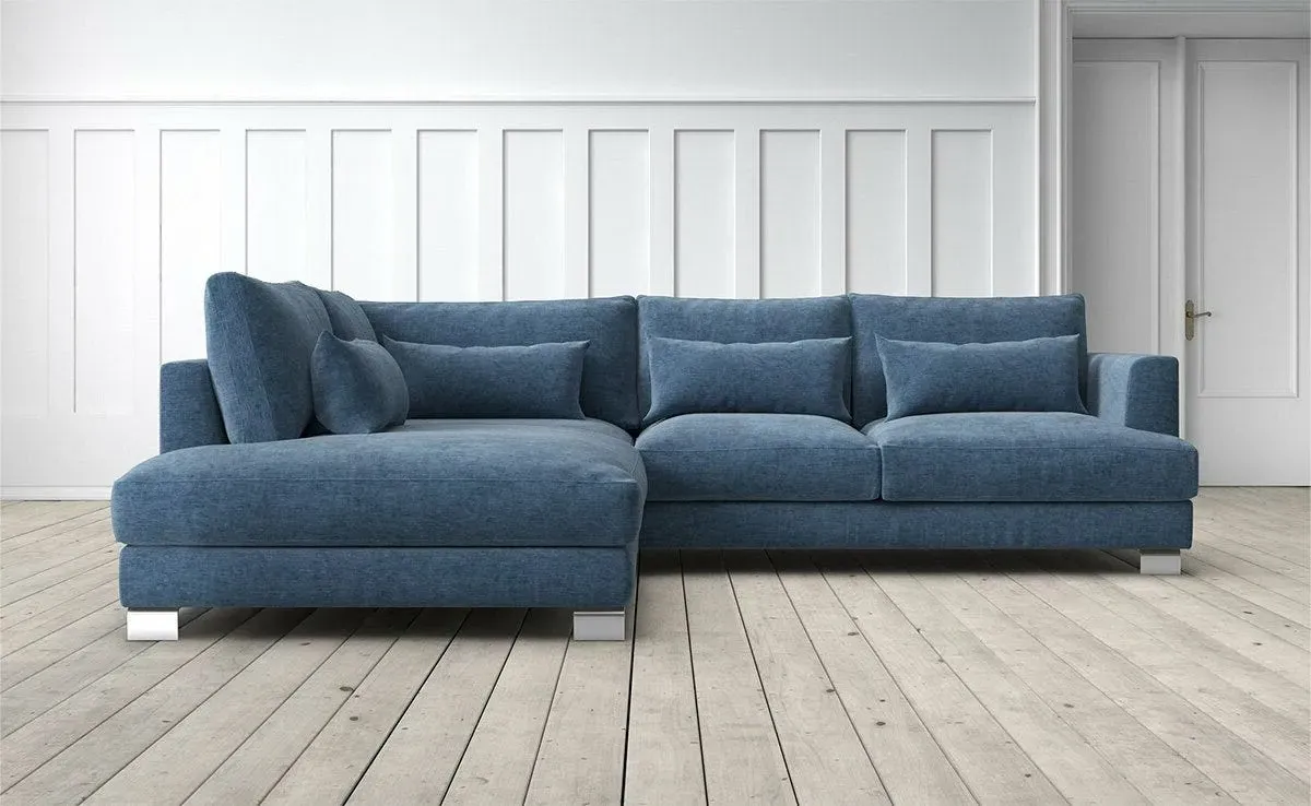 Dakota 2-Seater Right Chaise Sofa - Dark Blue, Velvet