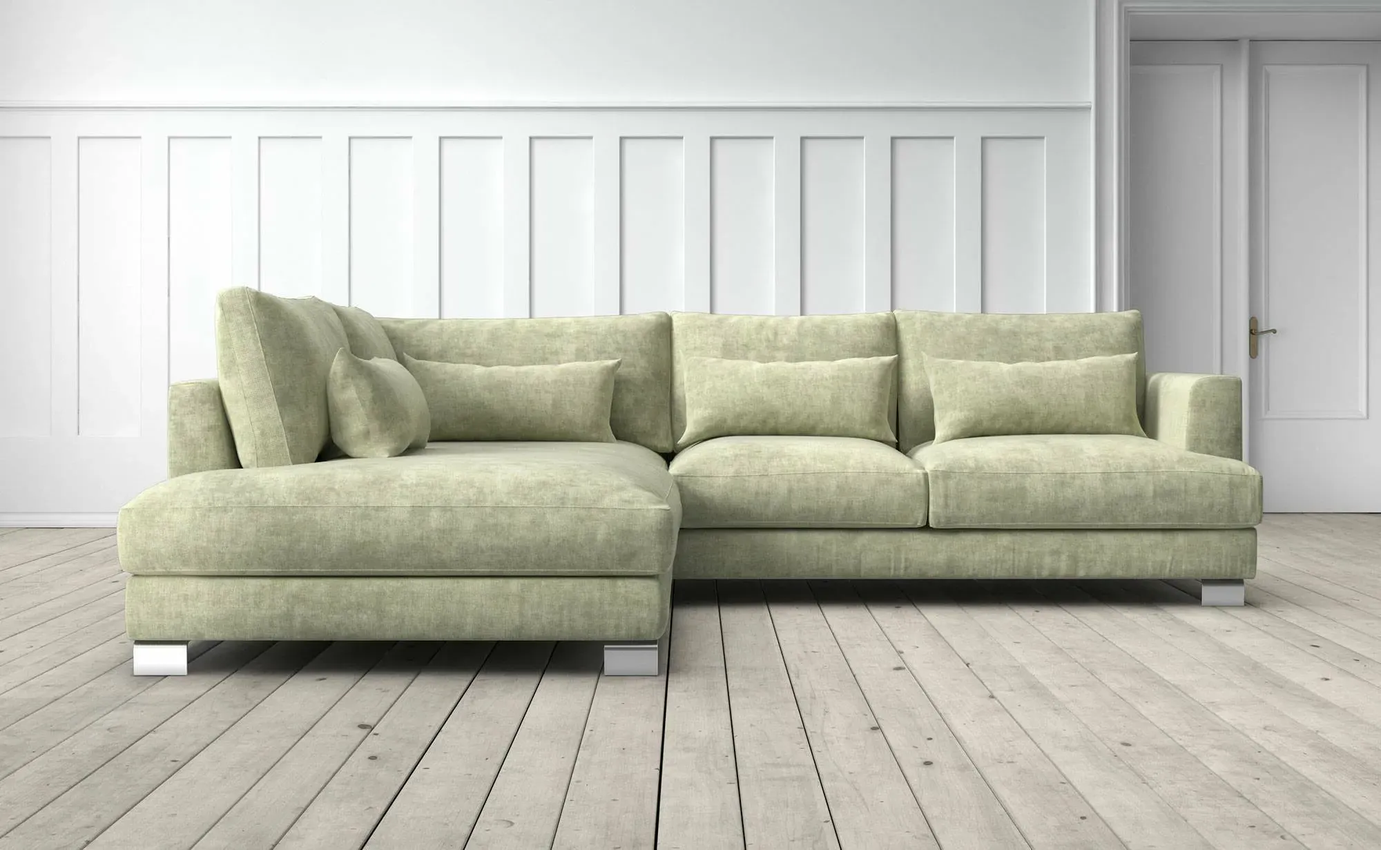 Dakota 2-Seater Right Chaise Sofa - Green, Chenille