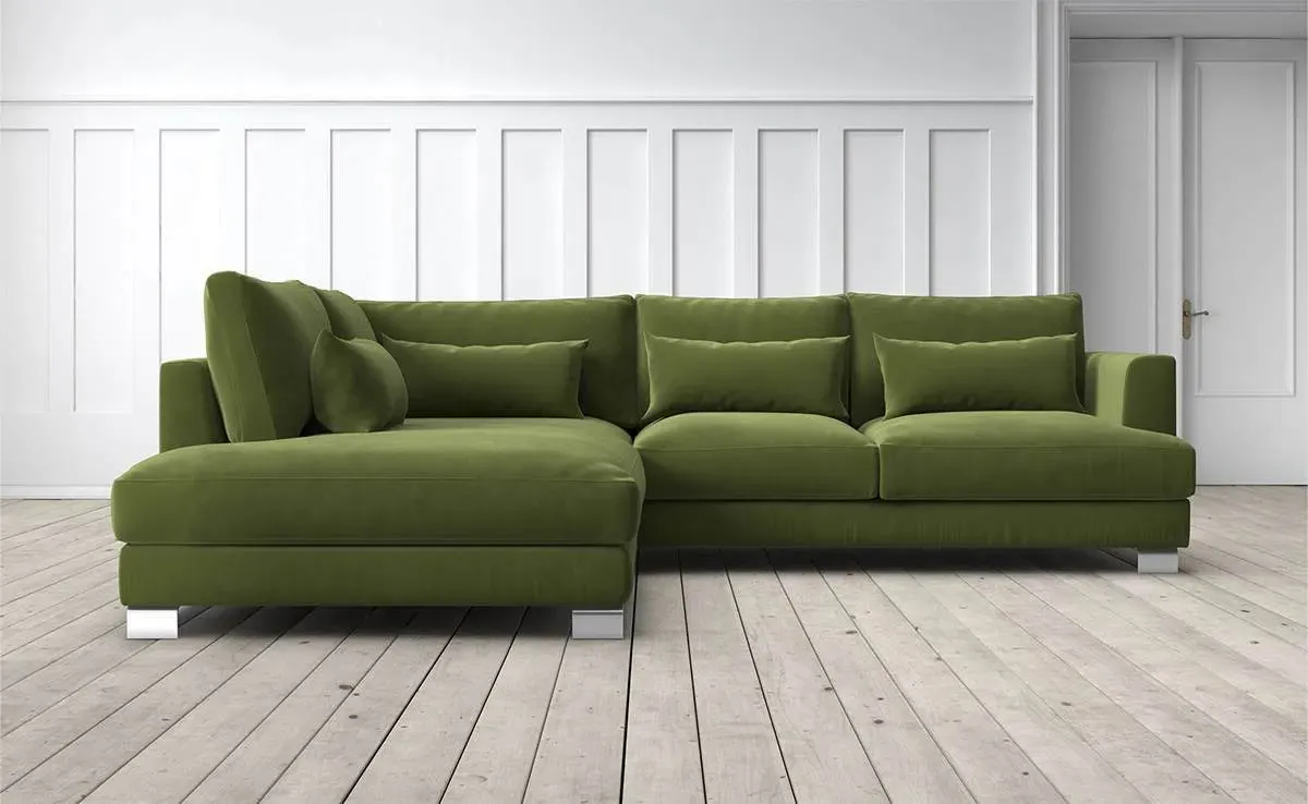 Dakota 2-Seater Right Chaise Sofa - Olive Green, Velvet