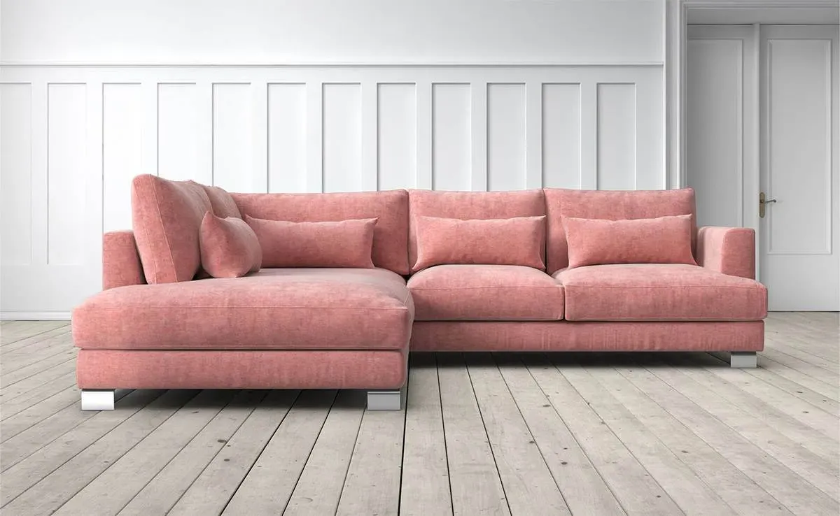 Dakota 2-Seater Right Chaise Sofa - Salmon, Velvet