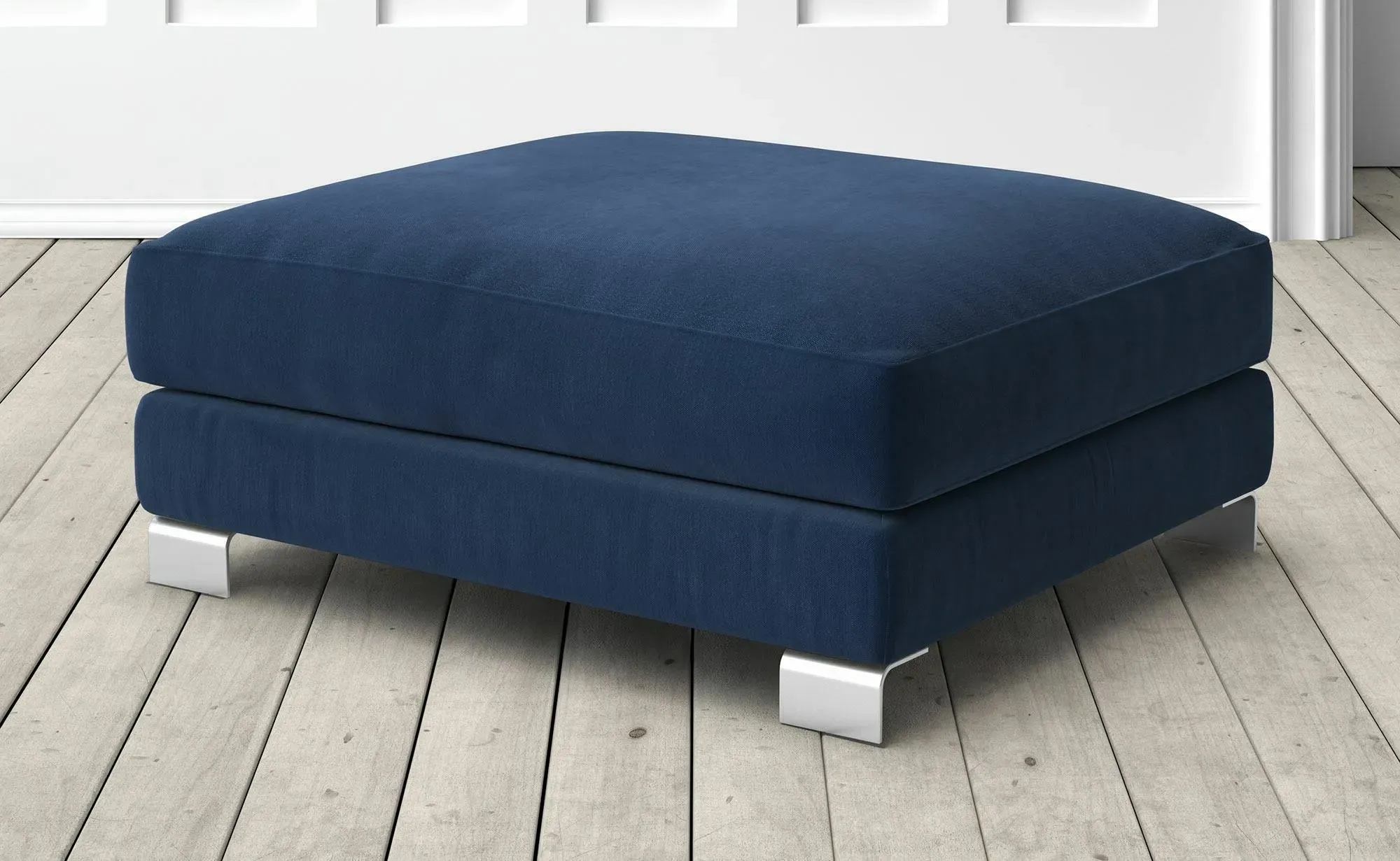 Dakota Large Footstool - Dark Blue, Velvet