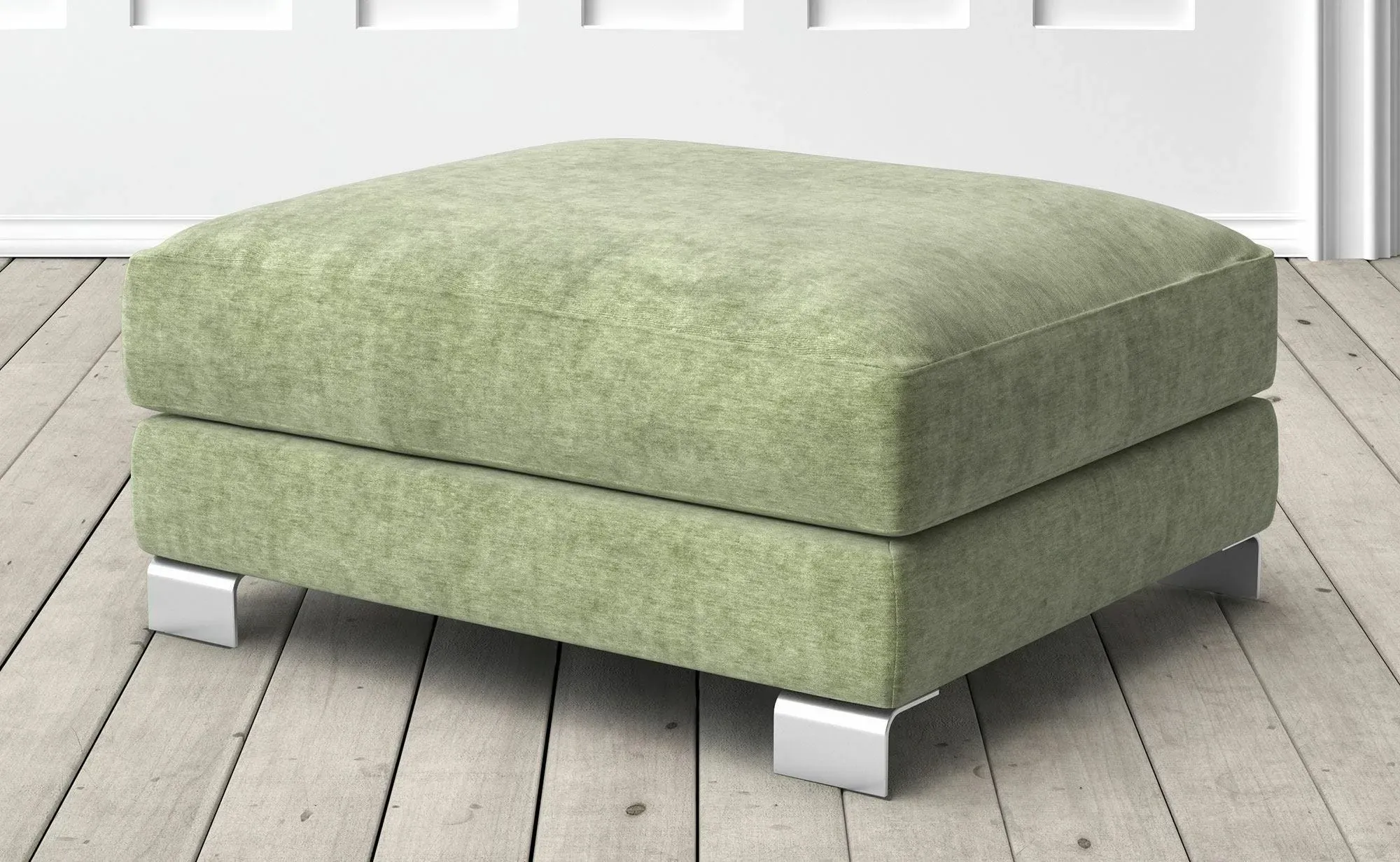 Dakota Small Footstool - Green, Velvet